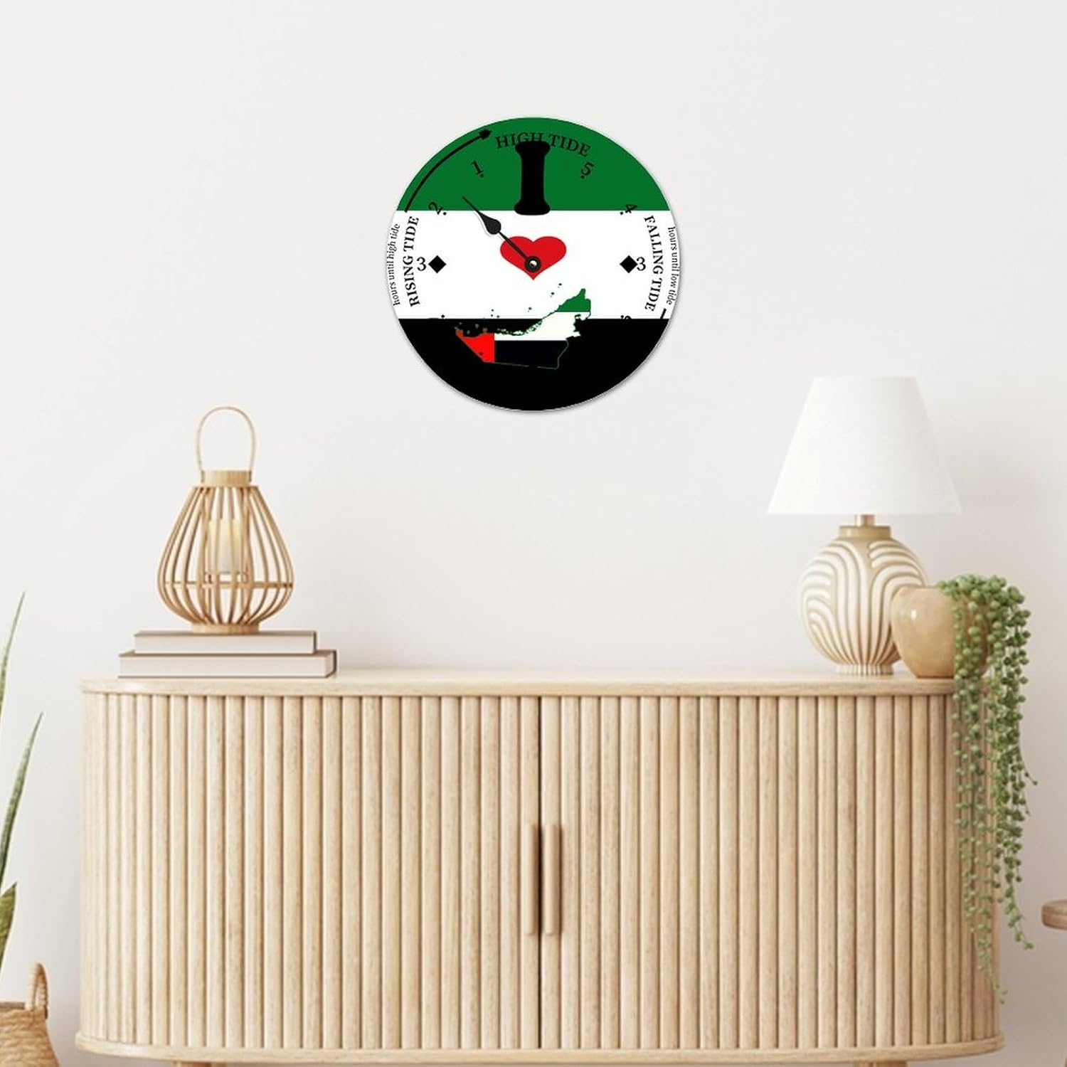 National Vintage Beach Time Tide Clock - United Arab Emirates Flag Tidal Clock Moon Clock Silent Non-Ticking Battery Operated Wooden Wall Clock for Cottage Beach Boat Living Room Home Decor 12"