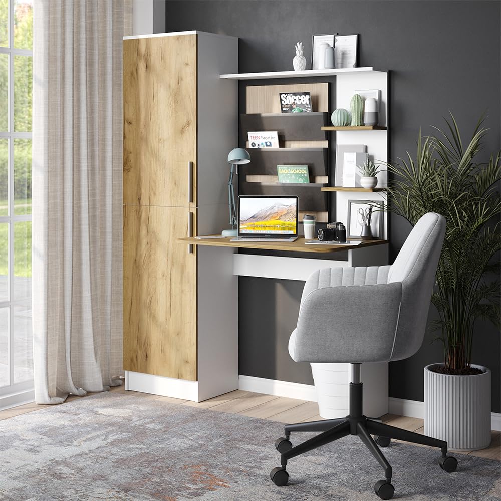 Vicco Schreibtisch Tessa, Weiß/Goldkraft Eiche, 122.9 x 52 cm