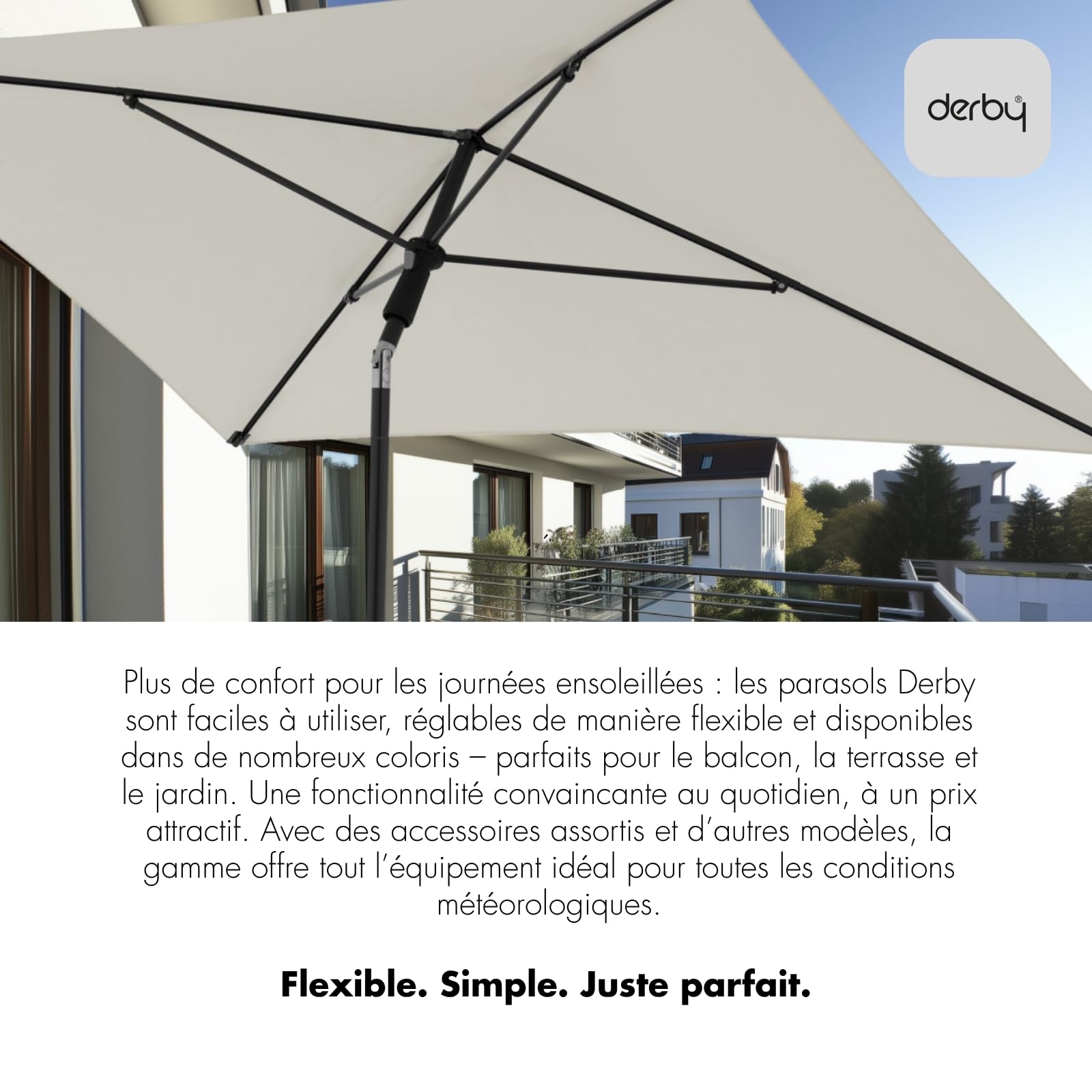 derby Parasol de balcon 180x120cm I Parasol rectangulaire pour balcon & terrasse I Parasol de balcon avec coulisse pour ouvrir I Réglable en hauteur I Parasol de jardin basculant