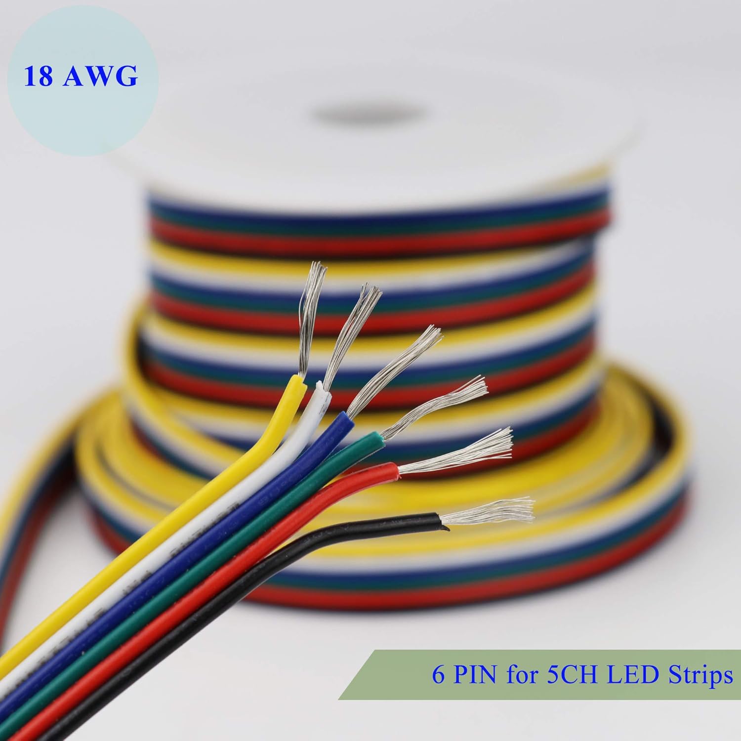 10m 18 Gauge RGBCCT LED Strip Extension Cable 18AWG 6pin 6 Color Stand Electrical Wire for RGB+CCT RGBWW LED Ribbon Lamp Tape Lighting 33ft Wire Line