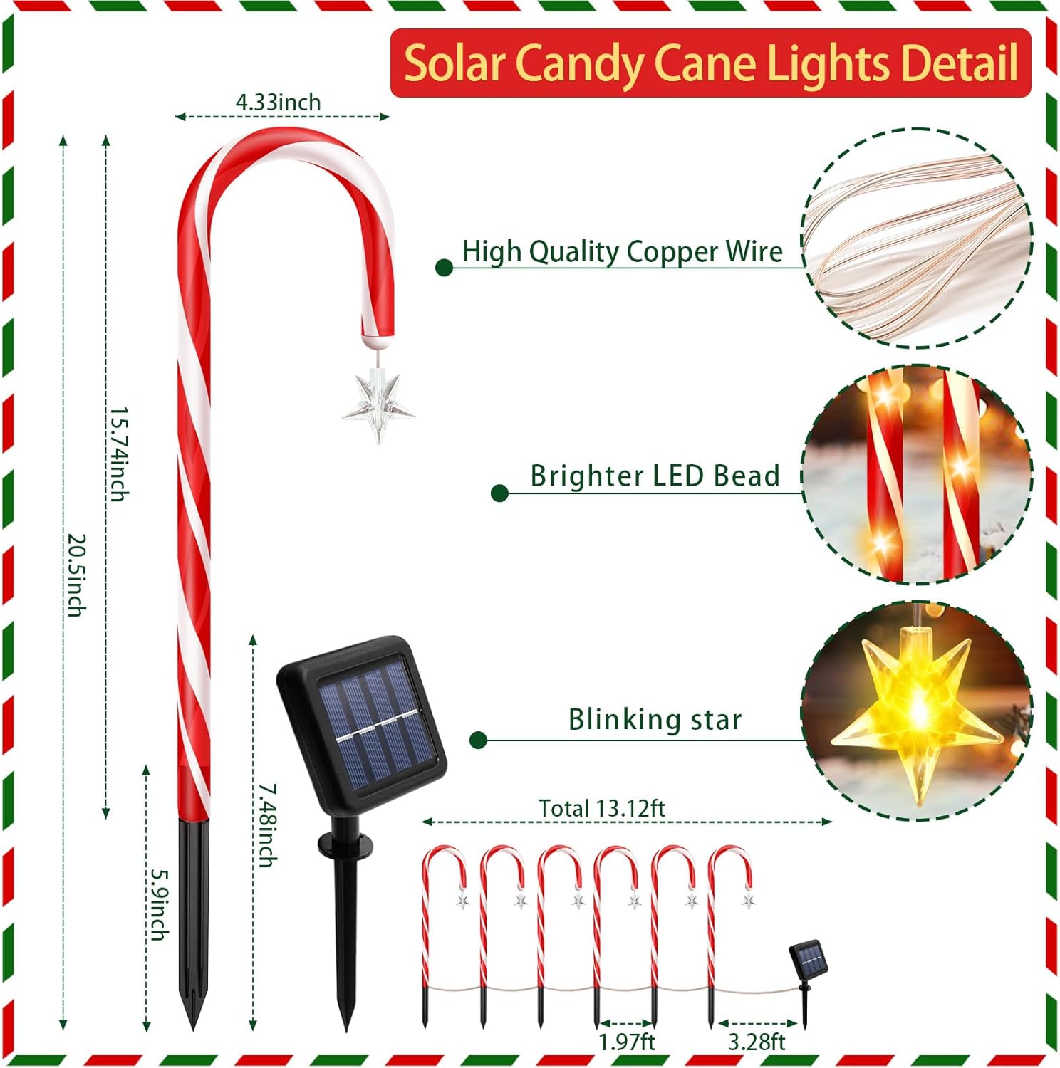 Solar Christmas Decorations Outdoor, 12 Pack Solar Candy Cane Christmas Lights 8 Lighting Modes 180 Bright LED, Waterproof Outside Xmas DIY Decorations for Pathway Yard Garden - Image 2