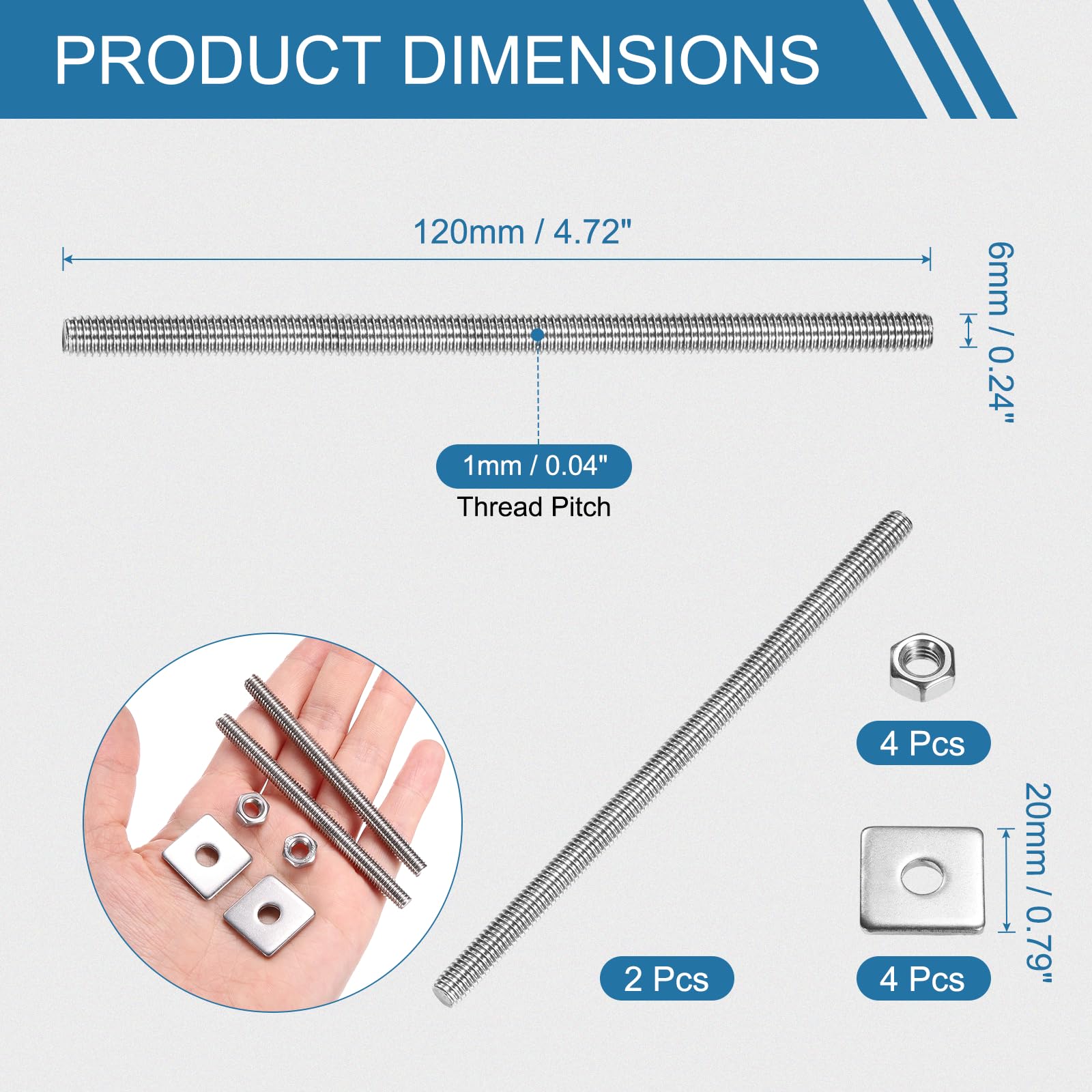 PATIKIL 2 Pcs Fully Threaded Rod - Image 2