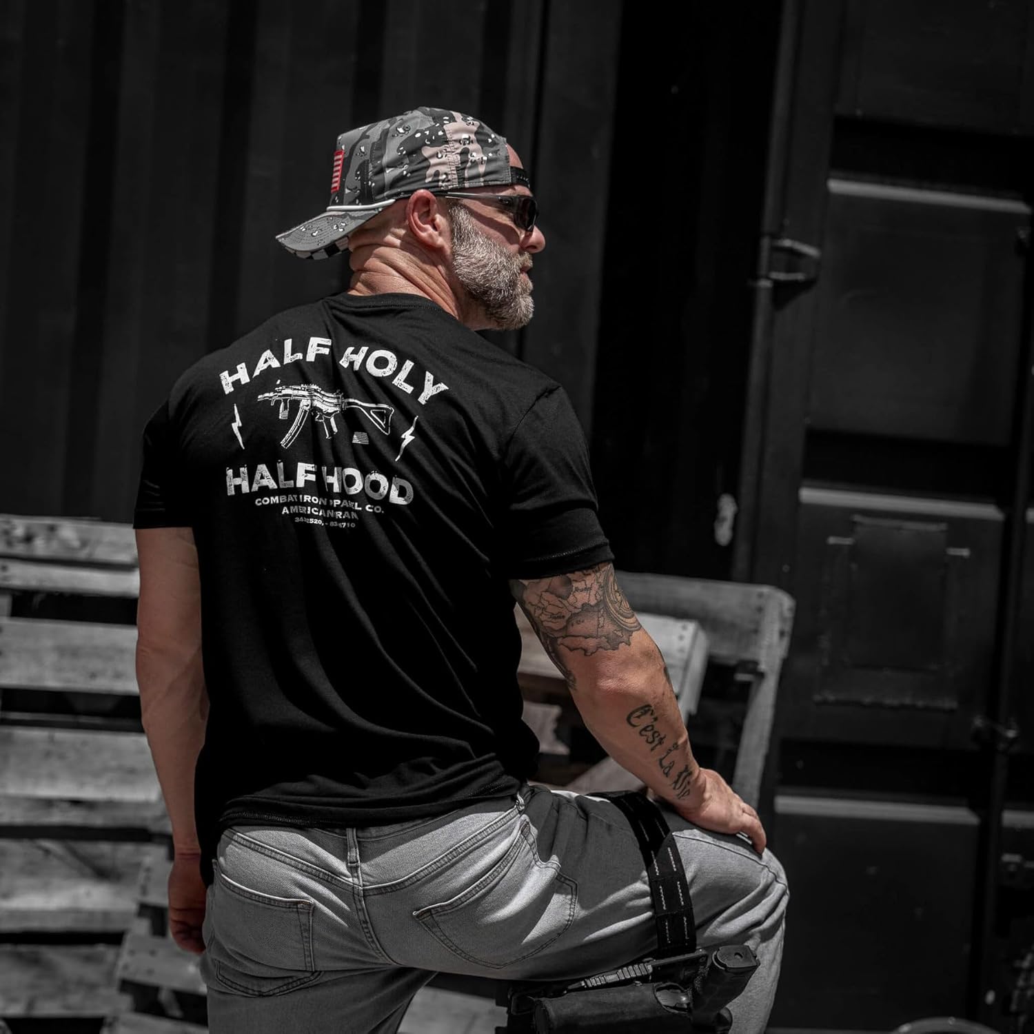 Combat Iron Men's Graphic T-Shirt | Half Holy Half Hood | Athletic Fit, Tagless Comfort