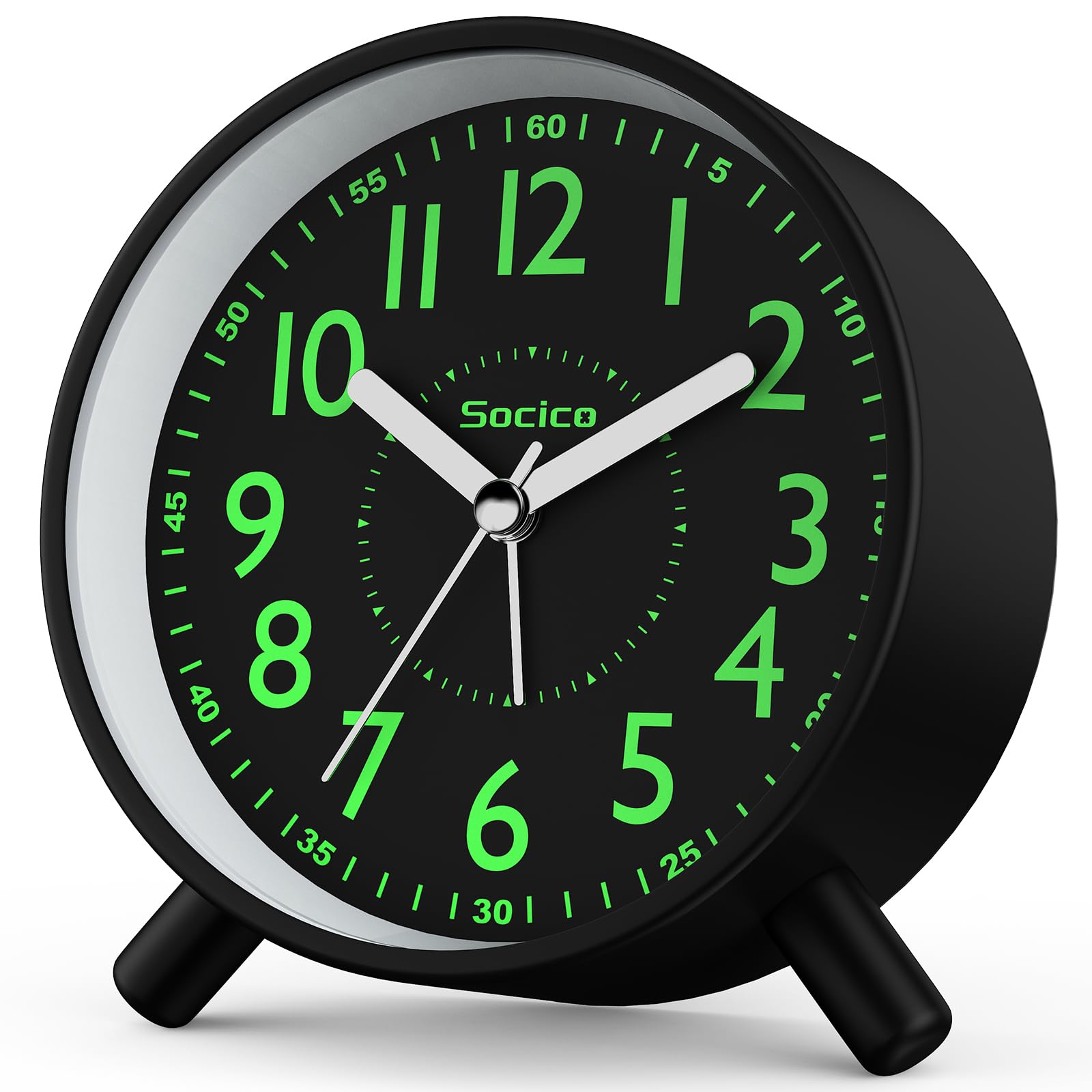 SOCICO Réveil Analogique Horloge de Chevet Rétro Ronde Métal Piles Veilleuse Fonction Snooze Noir