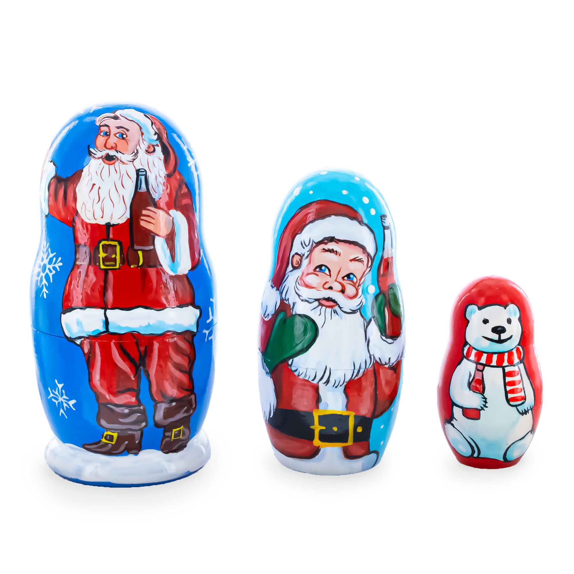 BestPysanky 3 Santa and Polar Bear Wooden Nesting Dolls 4.25 Inches