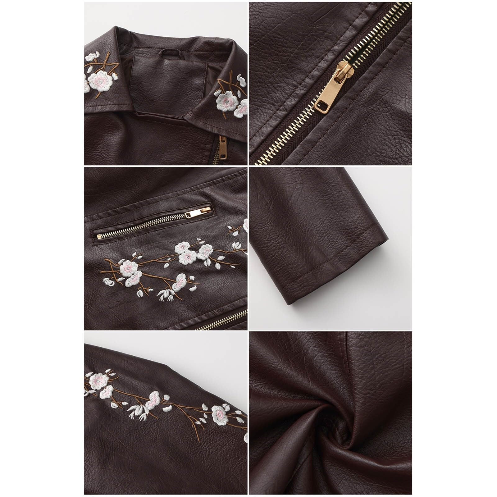 Giacca da donna in pelle ricamata asimmetrica | Capispalla decorativo in finta pelle con zip frontale design per moto stile streetwear viaggi e abbigliamento casual
