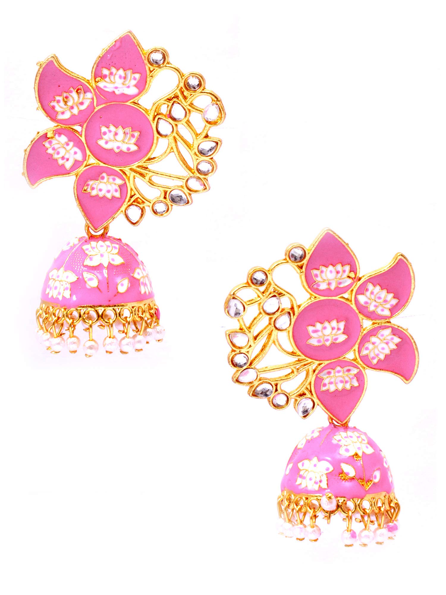Crunchy Fashion Jewellery Traditional Indian Bridal Wedding Gold Plated Crystal Studded Pink Meenakari Big Lotus Jhumka Jhumki Earrings For Women/Girls (B08PP2R9GB) Amazon Price History, Amazon Price Tracker