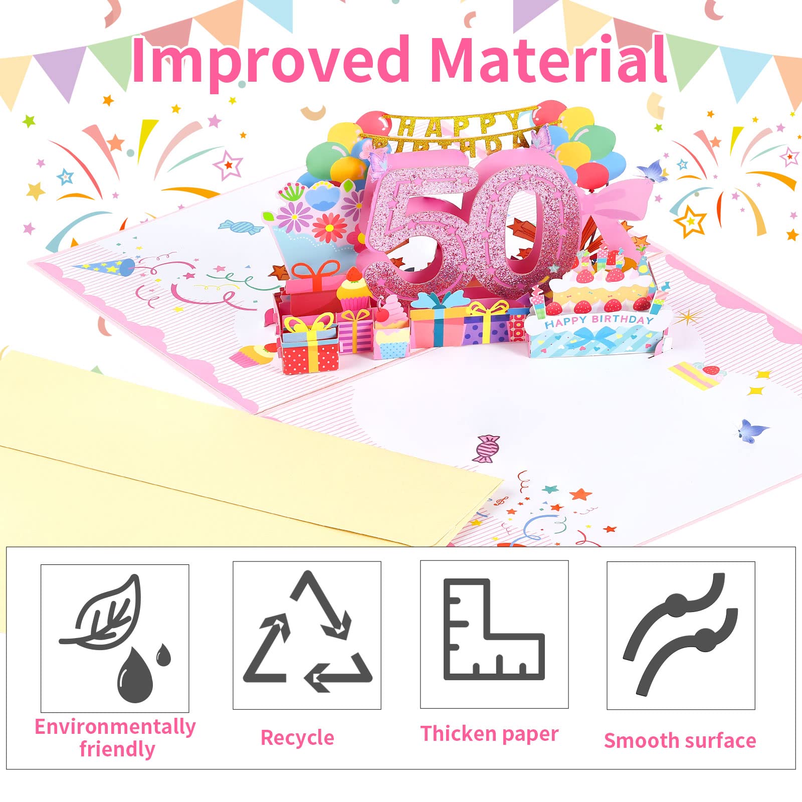 Biglietto Auguri 50 Anni Pop-Up Con Luci E Musica - Effetto Sorpresa 3D Con Candela Soffiabile - Foto 8