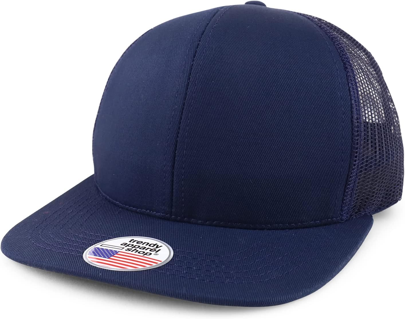 Trendy Apparel Shop Made in USA Structured 6 Panel Flatbill Snapback Mesh Back Cap