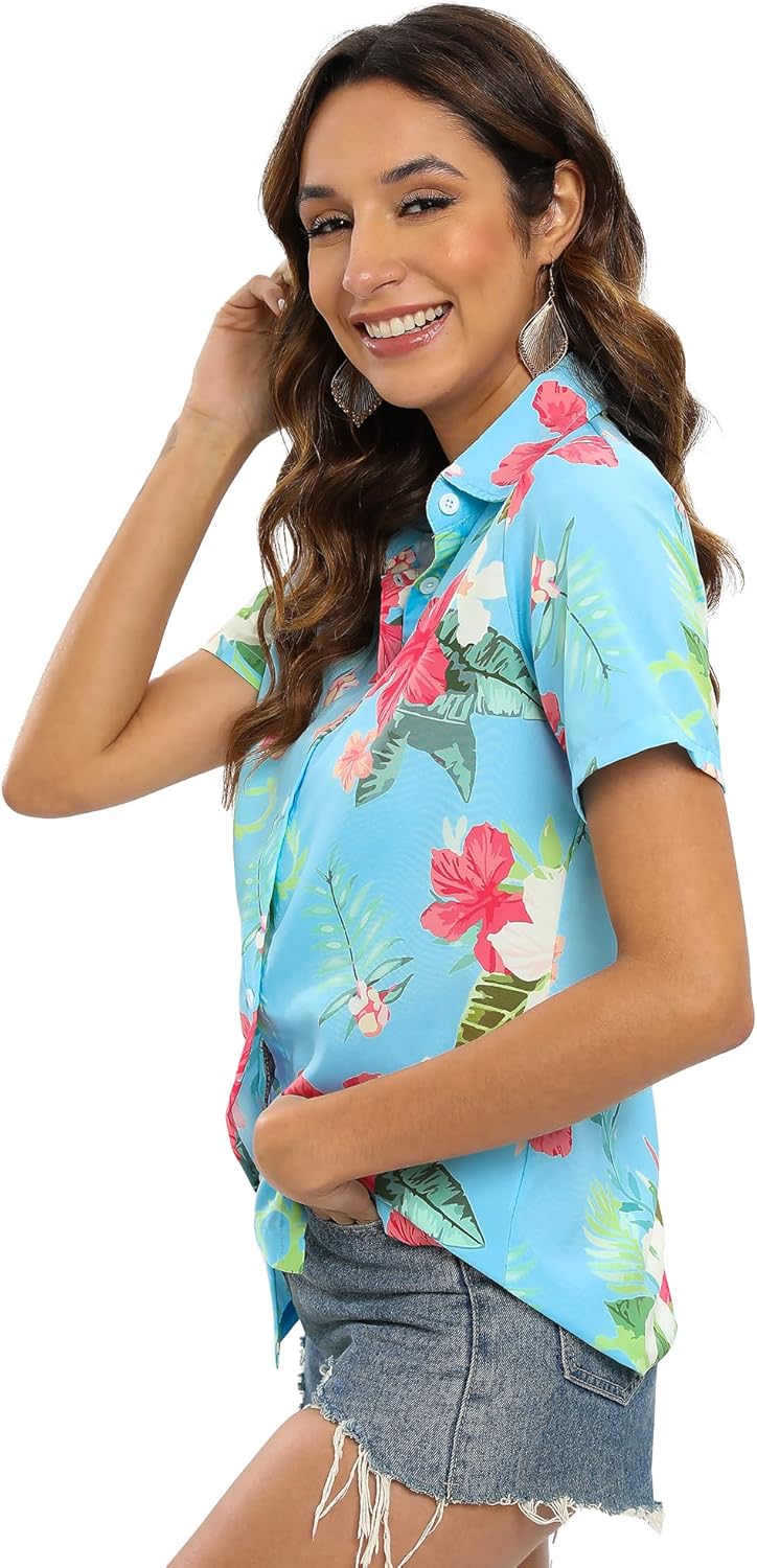 Blueleaf Hawaiian Shirts for Women Short Sleeve Button Down Shirts Women's Beach Aloha Tropical Floral Shirts - Image 6