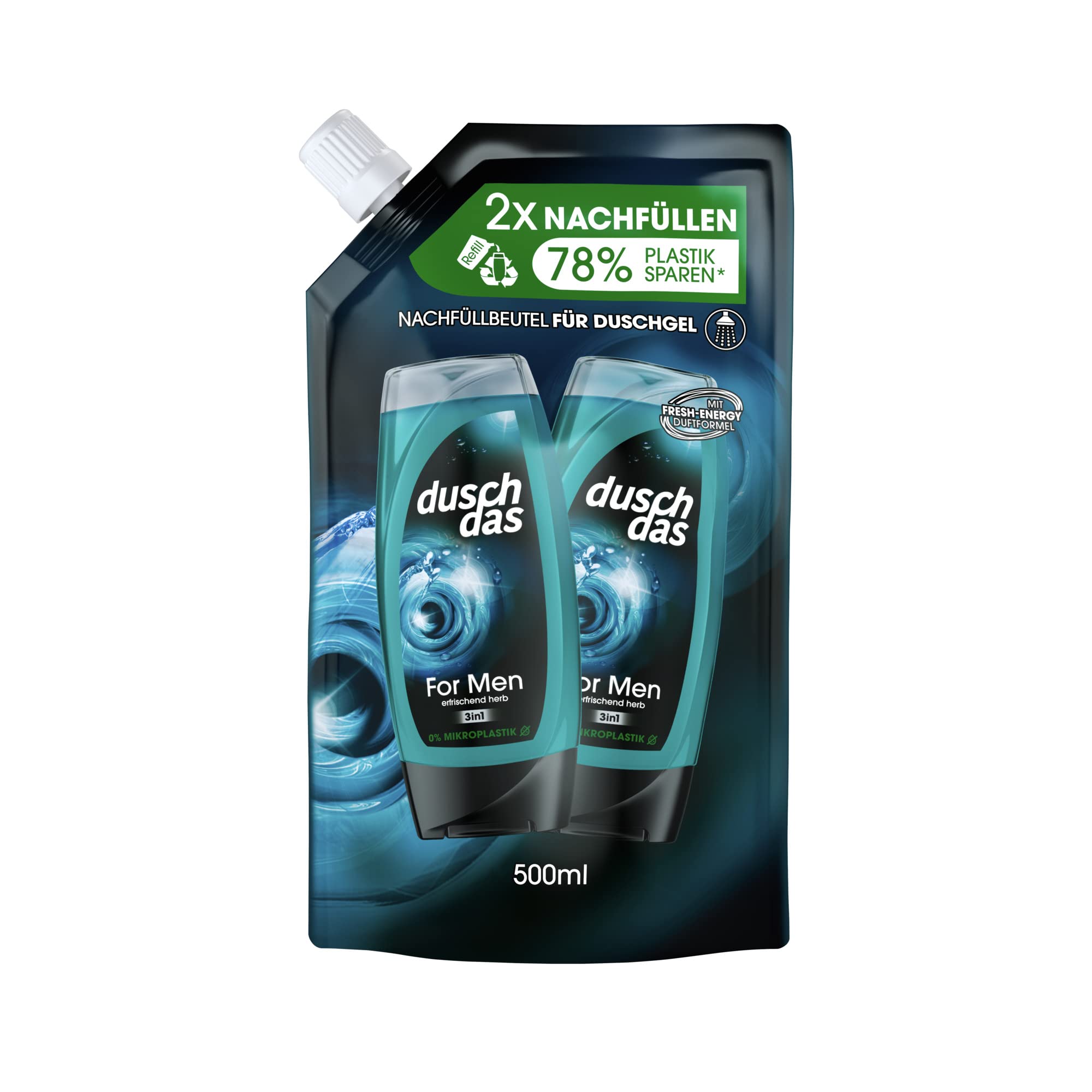 Duschdas 3-in-1 Duschgel & Shampoo For Men Nachfllbeutel Duschbad mit Fresh-Energy-Duftformel sorgt fr einen erfrischenden Start in den Tag 500 ml 1 Stck