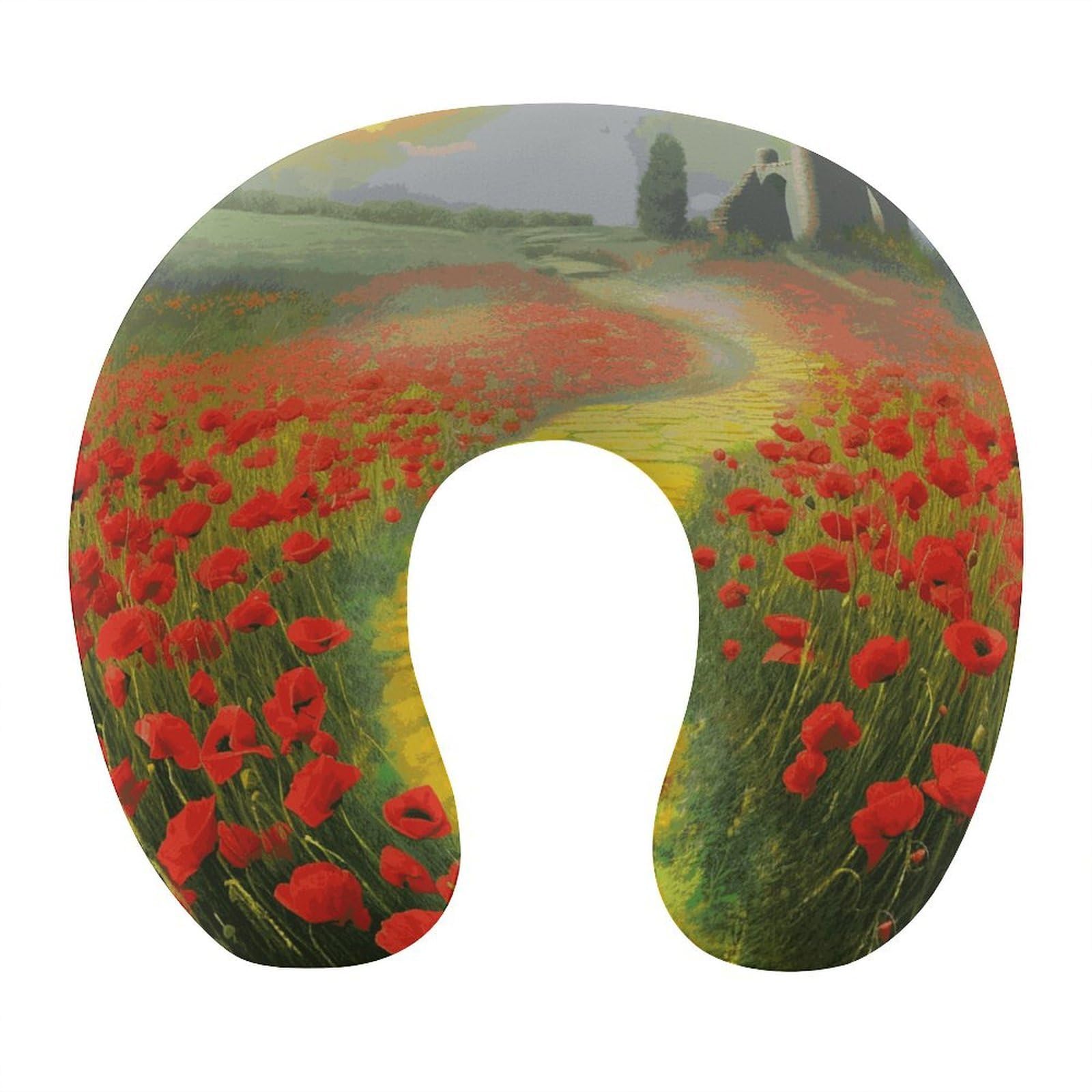 FekiLoot Poppies Field Yellow Brick Road Travel Pillow,U Shaped Office Napping Pillow Support Neck and Head Comfortable Travel Neck Pillow U Shape Sleeping Essentials for Long Haul Flights