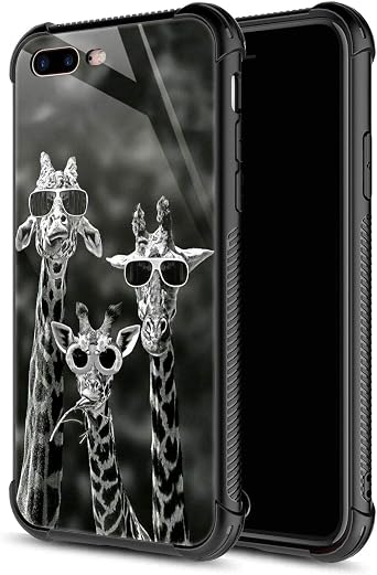 CARLOCA Compatible with iPhone 8 Plus Case,Black and White Funny Giraffe Family iPhone 7 Plus Cases for Girls Boys,Graphic Design Shockproof Anti-Scratch Drop Protection Case for iPhone 7/8 Plus
