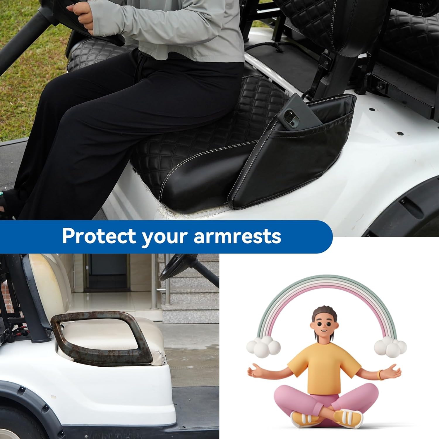 YUWEIDG0769Golf Cart Armrest Covers, Golf Cart Vinyl Arm Cover with Black