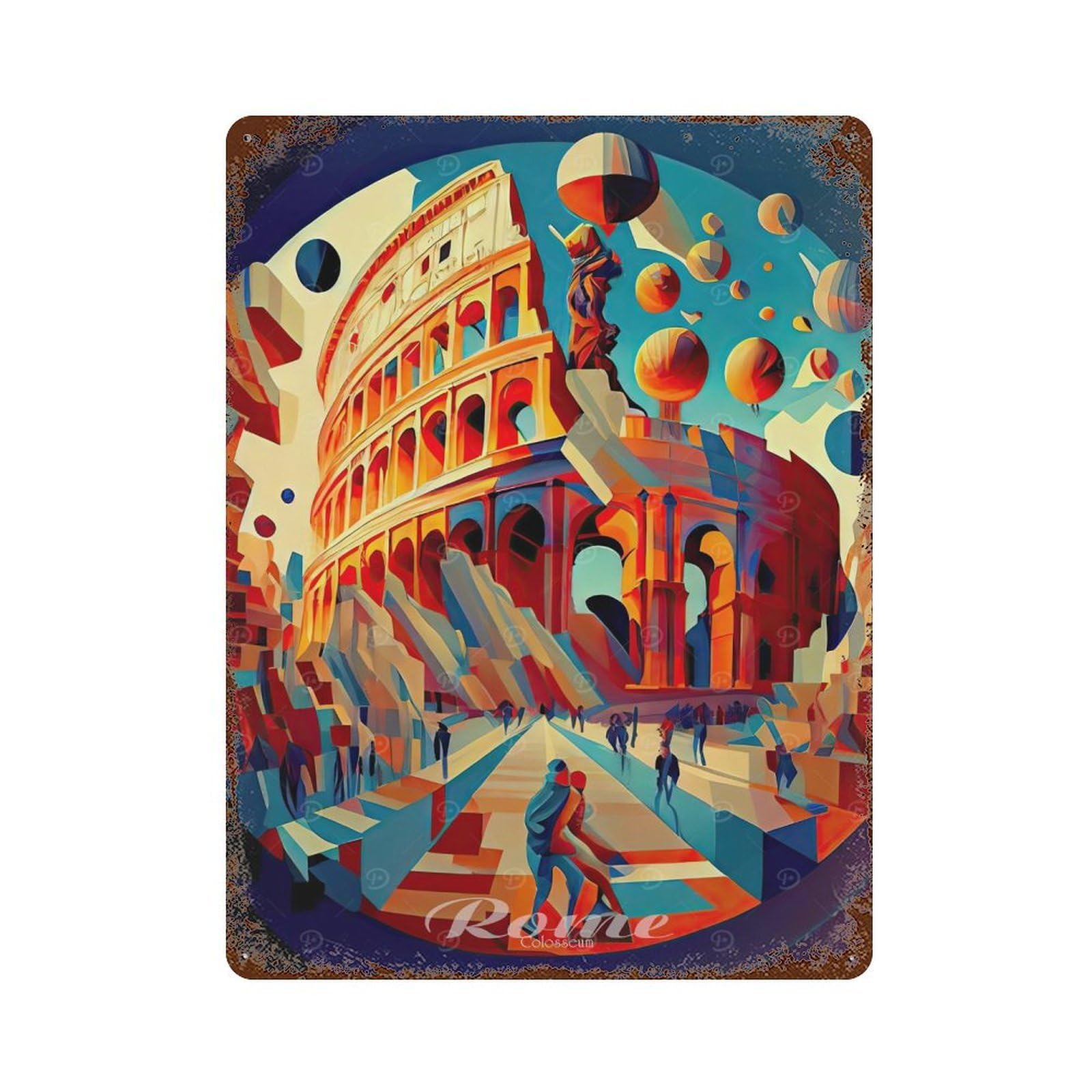 Retro Metal Sign with Rome Colosseum 4 Design 15.7"x11.8", for Living Room, Hallway And Home Decor, Farmhouse Wall Decor