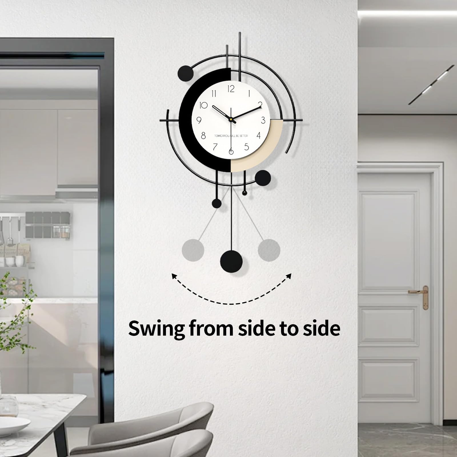 Wanduhr Modern Kreativ Große Wanduhr ohne Tickgeräusche Metall + Holz Dekorative Wanduhren Minimalistisch Art Deco Batteriebetrieben Pendeluhr für Wohnzimmer Schlafzimmer Büro Küche (Large)