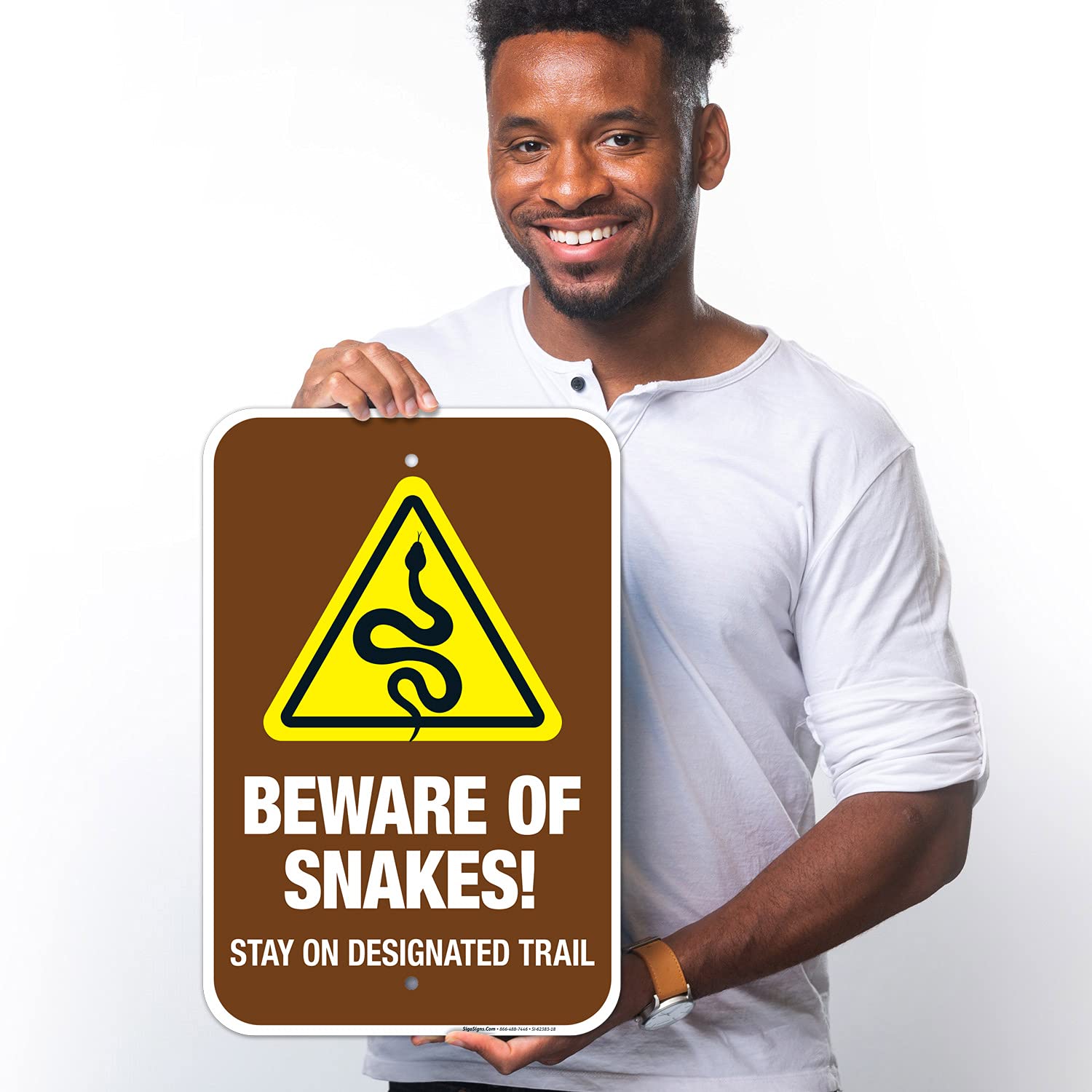 Beware of Snakes Stay On Designated Trail Sign, 12x18 Inches, Rust Free .063 Aluminum, Fade Resistant, Made in USA