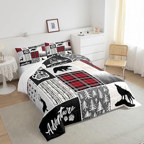 Miniatura 4 de Juego de edredón de ciervos y cuernos de ciervo, juego de ropa de cama de Navidad con patas de oso y pinos para decoración de habitación de niños,