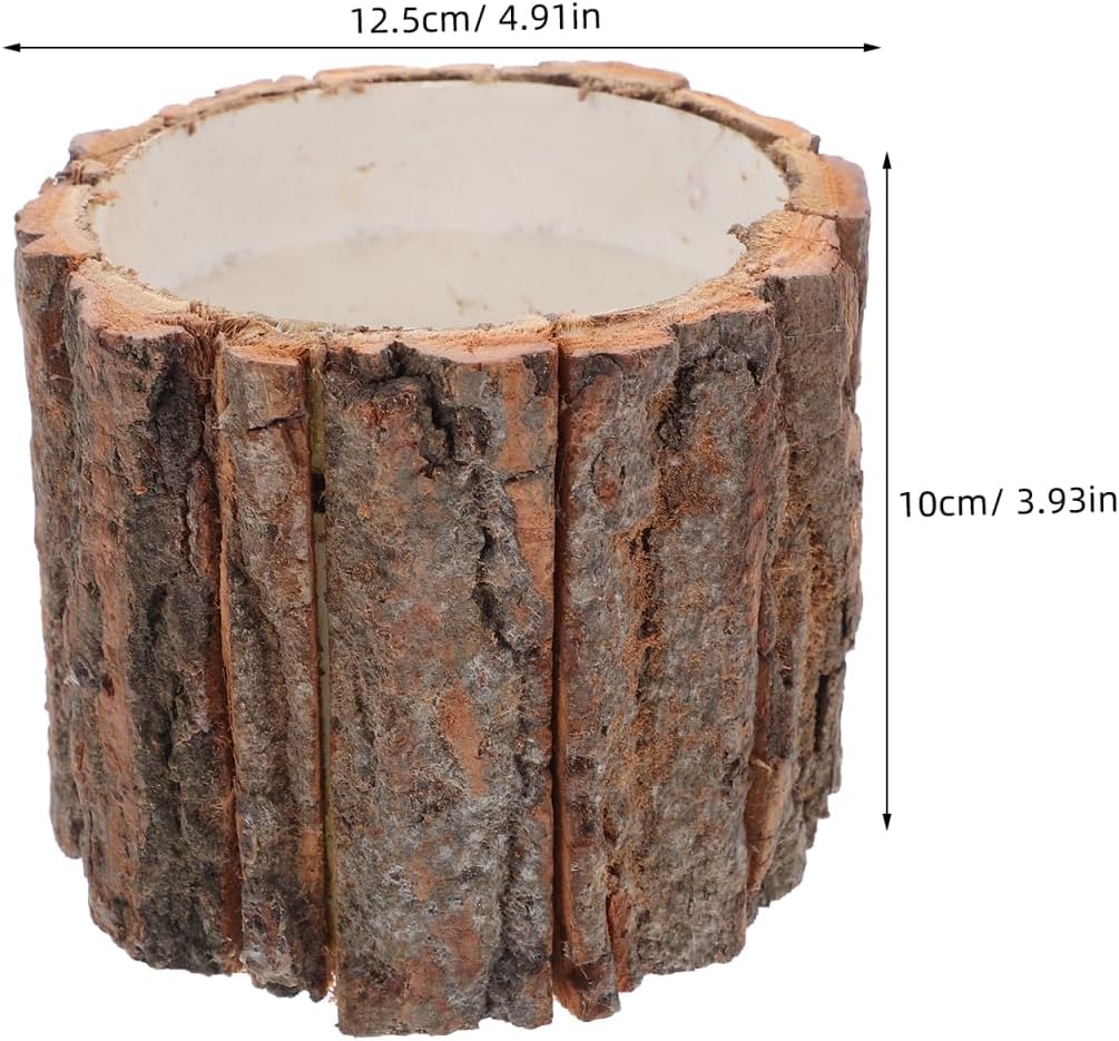 5Pcs Rustic Wooden Bucket Flower Planter for Indoor and Outdoor Plants - Tree Bark Vases for Home, Garden, Patio, and Party Decorations