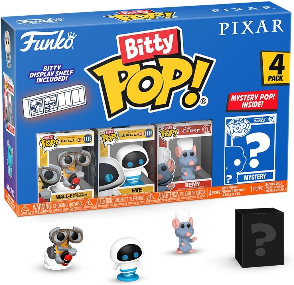 Funko Pop! Bitty: Pixar Mini Collectible Toys 4-Pack - Wall-E, EVE, Remy, & Mystery Chase Figure (Styles May Vary)
