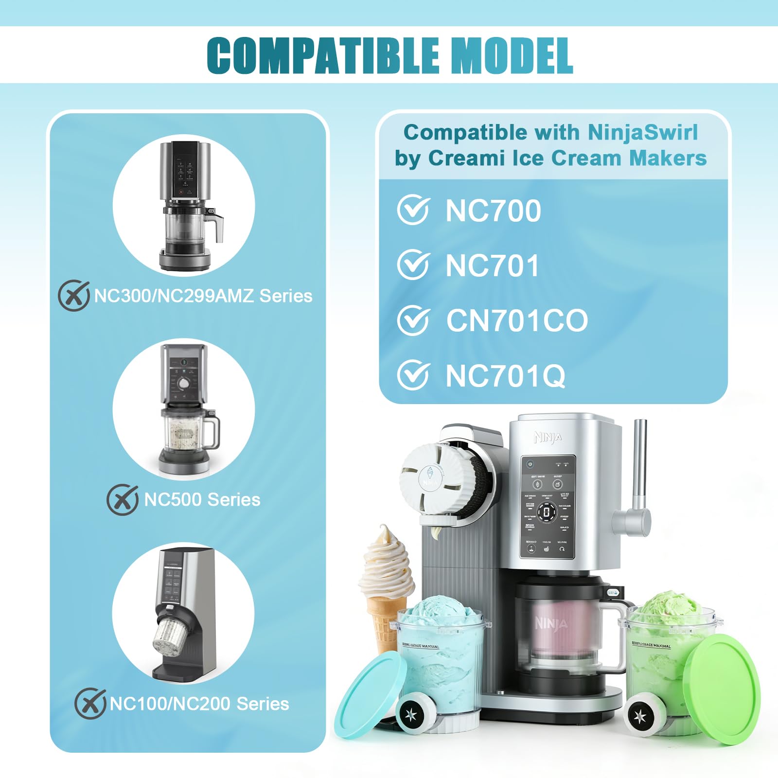 4 Stück Ersatz für Ninja Creami Swirl Behälter NC701EU 480ML, BPA-frei & Spülmaschinenfest, Ersatzbecher mit farbigen Deckeln, geeignet für Softeis- & Eismaschine Zubehör
