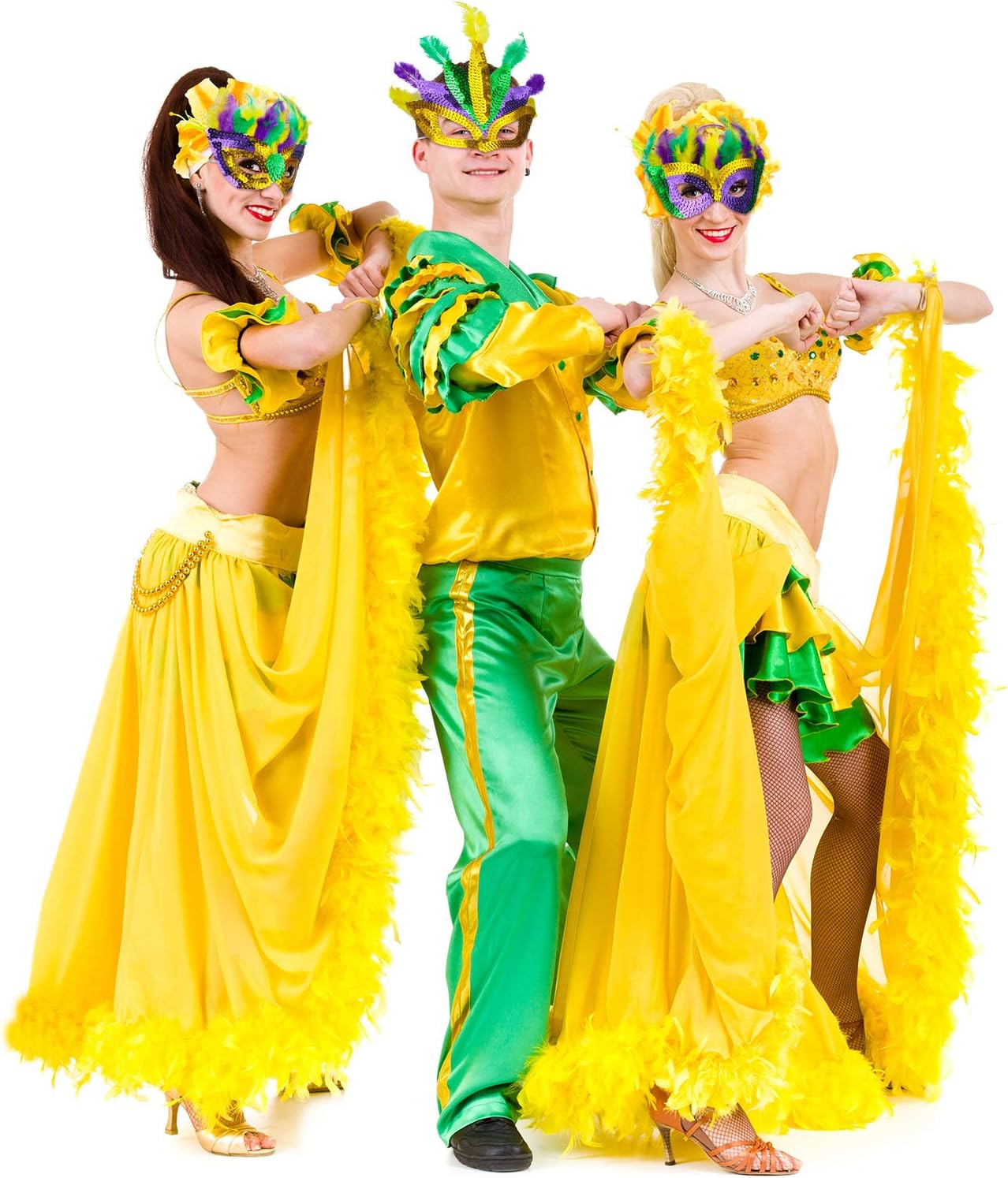 Gejoy 14 Pieces Mardi Gras Feather Mask Carnival Gold Green Purple Masquerade Masks for Mardi Gras Costume Party Favors Photo Props - Image 3