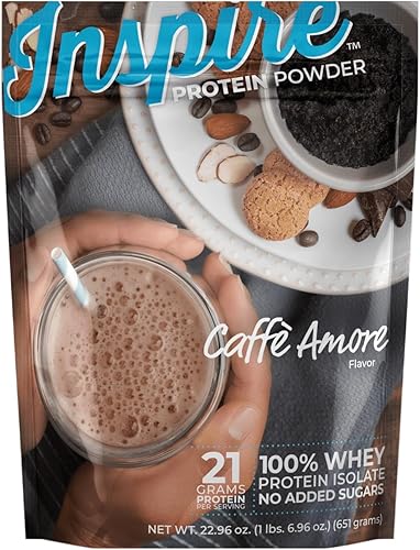 Inspire Cafe Amore Mocha - Polvo aislado de proteína de suero sin azúcar, 0.74 oz (20 porciones)