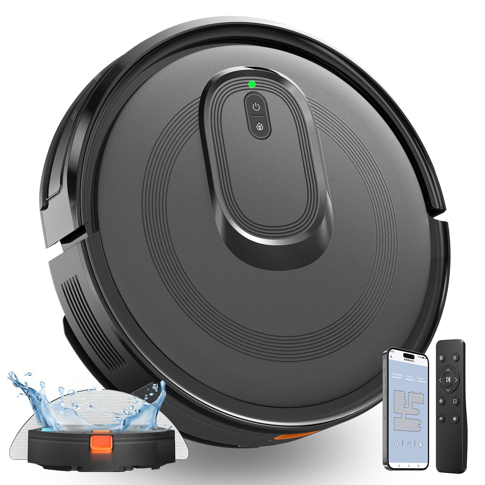 Robot Vacuum and Mop Combo, 4200Pa Suction, 2 in 1 Mopping Cleaner, Black, App &amp; Voice Control, Self-Charging, Obstacle Avoidance, Compatible with Alexa