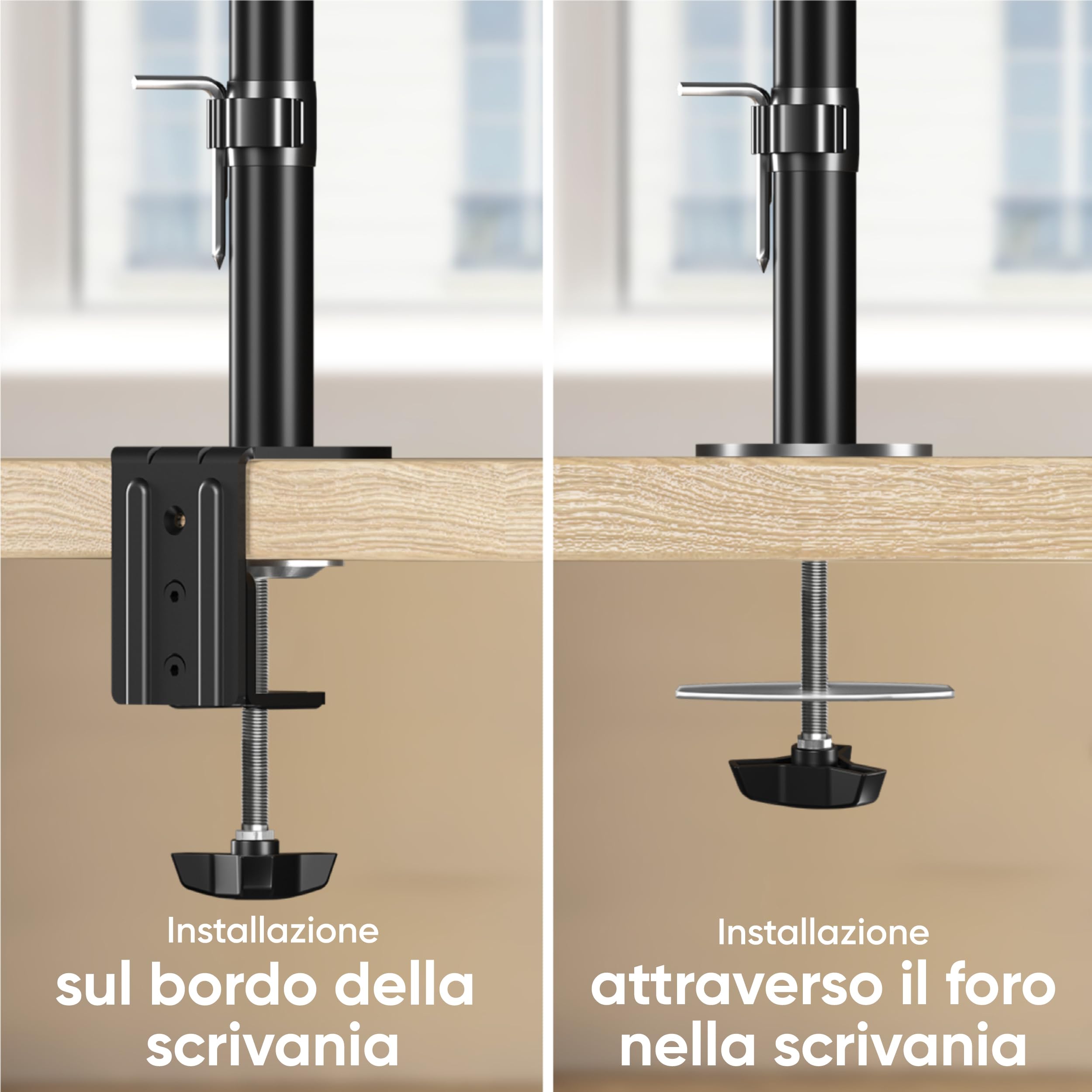 ONKRON Braccio Monitor Doppio 13-34 Pollici, Carico Totale 16 kg, VESA 75x75-100x100 mm, Supporto Monitor Scrivania con Orientamento Verticale e Orizzontale, Rotazione 360°, Girevole, Nero D208E-B