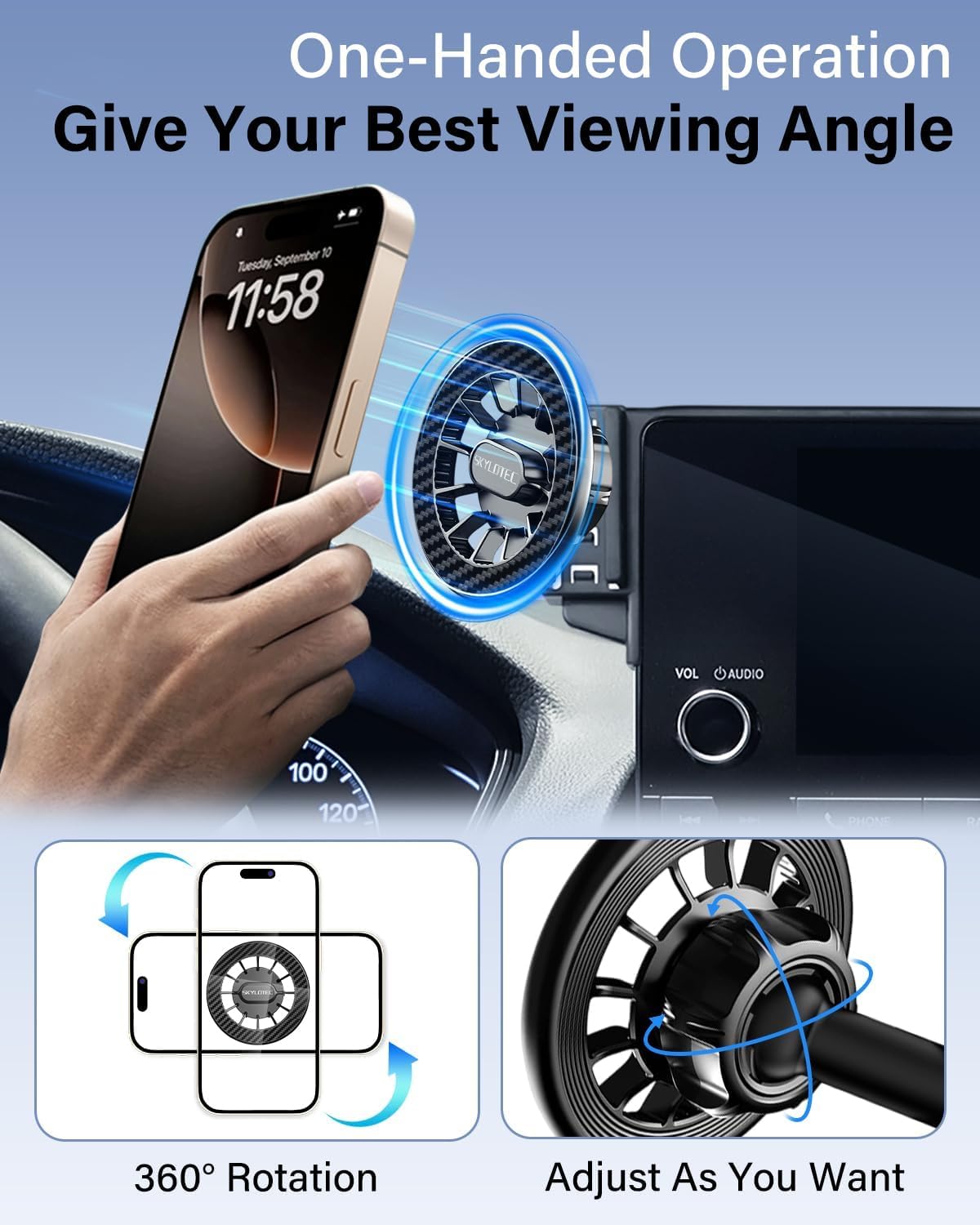 Magnetic Phone Mount for Cadillac Lyriq 2023-2025 Accessories, XT4 2024 2025, CT5 2025, Optiq 2025, 33-Inch Screen Fixed Clip, Cell Phone Base Automobile Cradles Magnets Phone Holder for MagSafe