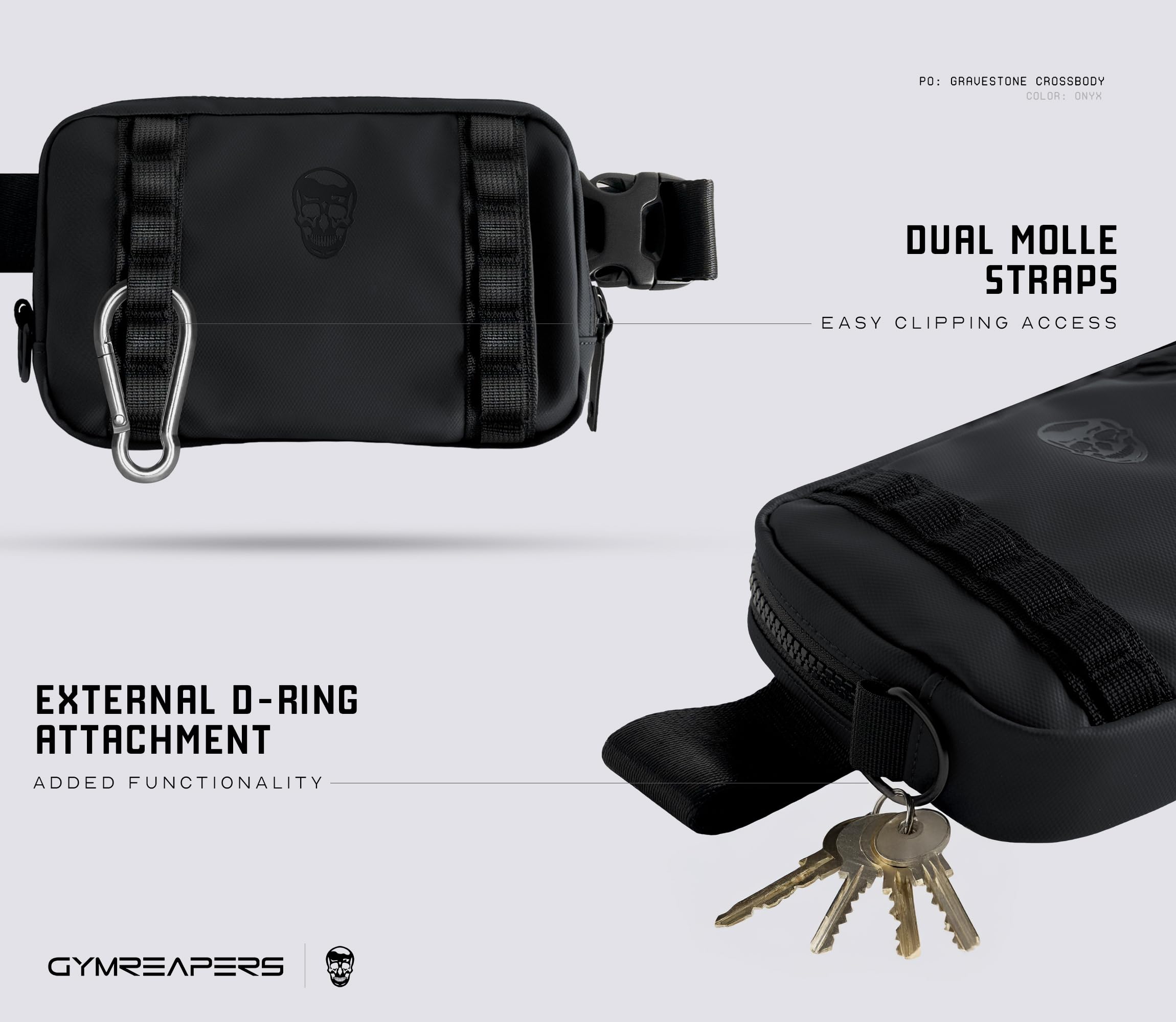 Gymreapers Nagrobek torba podróżna crossbody, z regulowanym paskiem, wodoodporna, nerka, torba na ramię, do podróży, biegania i noszenia na co dzień, dla mężczyzn i kobiet, Onyx, Torebka crossbody