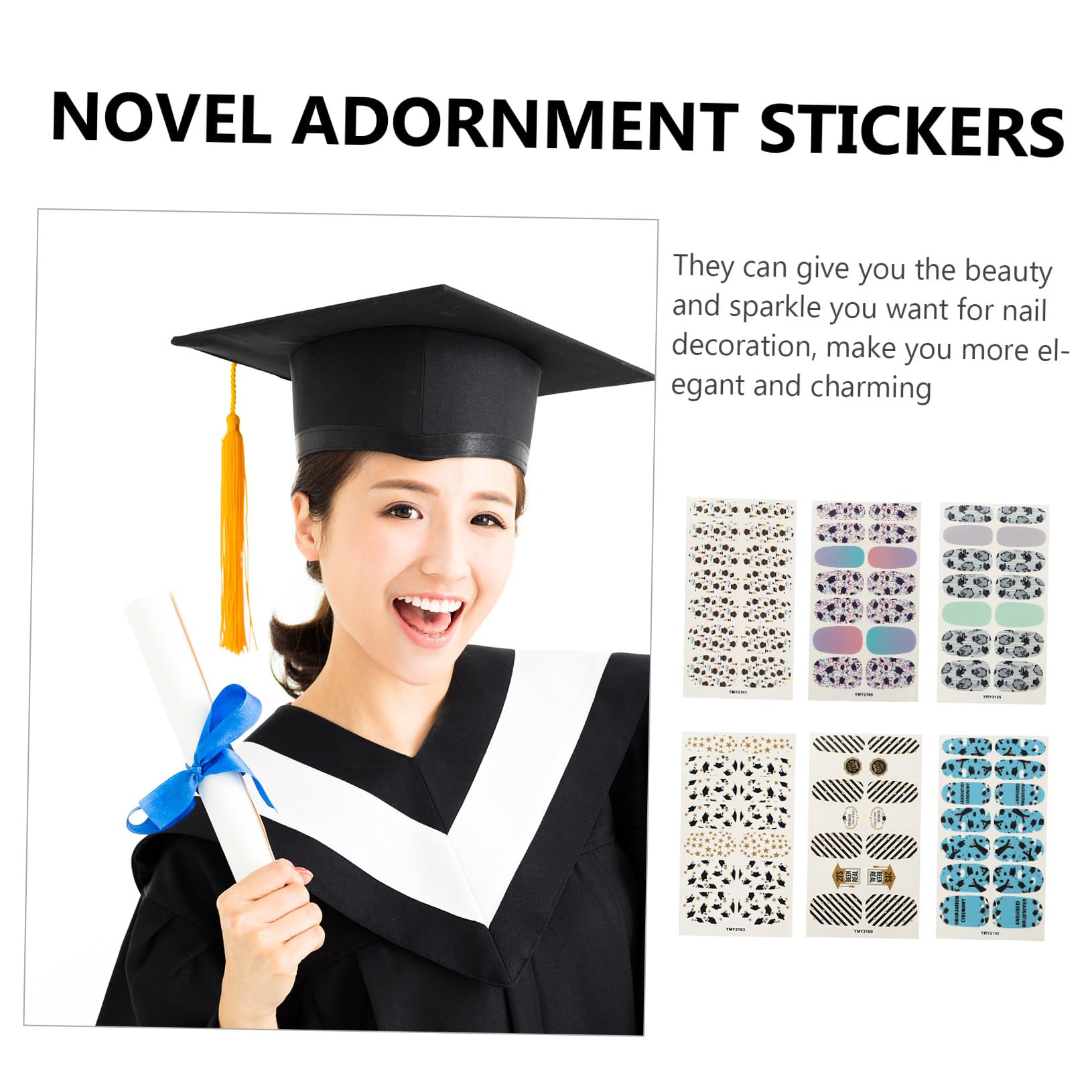 VALICLUD 3 Set Adesivi Per Unghie Francese Adesivi Per Chiodi Decorazioni Per Unghie Per Nail Art Toppe Per Unghie A Tema Laurea Decalcomanie Per Unghie A Tema Laurea Adesivo 16 Fogli*3