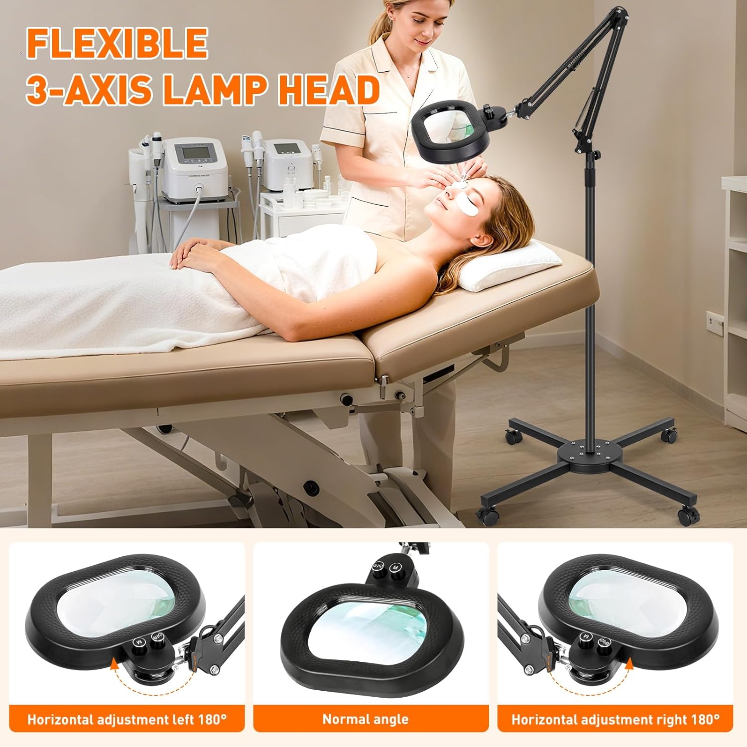 2,200 Lumens, 12X Magnifying Glass with Light and Stand, Floor Lamp with 3-Axis Rotary Head, Mag Lamp for Estheticians Facial Eyelash, Infinite Colors, LED Lighted Magnifier for Craft Painting