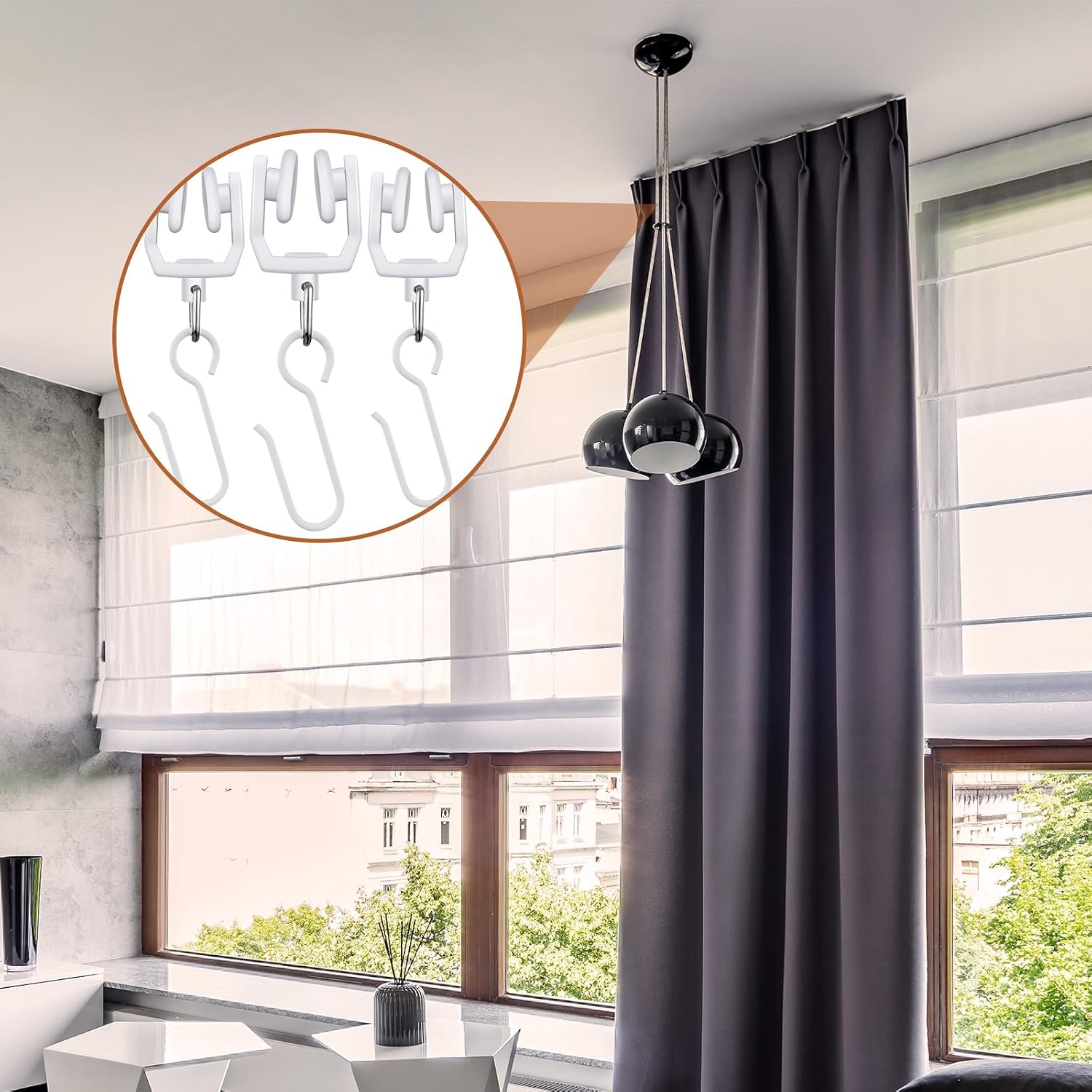 Jetec 120 Pcs Curtain Track Hooks Rollers Ceiling Mount S Hooks, White | Metal Curtain Hooks for Track System, Straight Curved Rollers for Drapery Tracks, Replacement Parts for Ceiling Mount Curtain