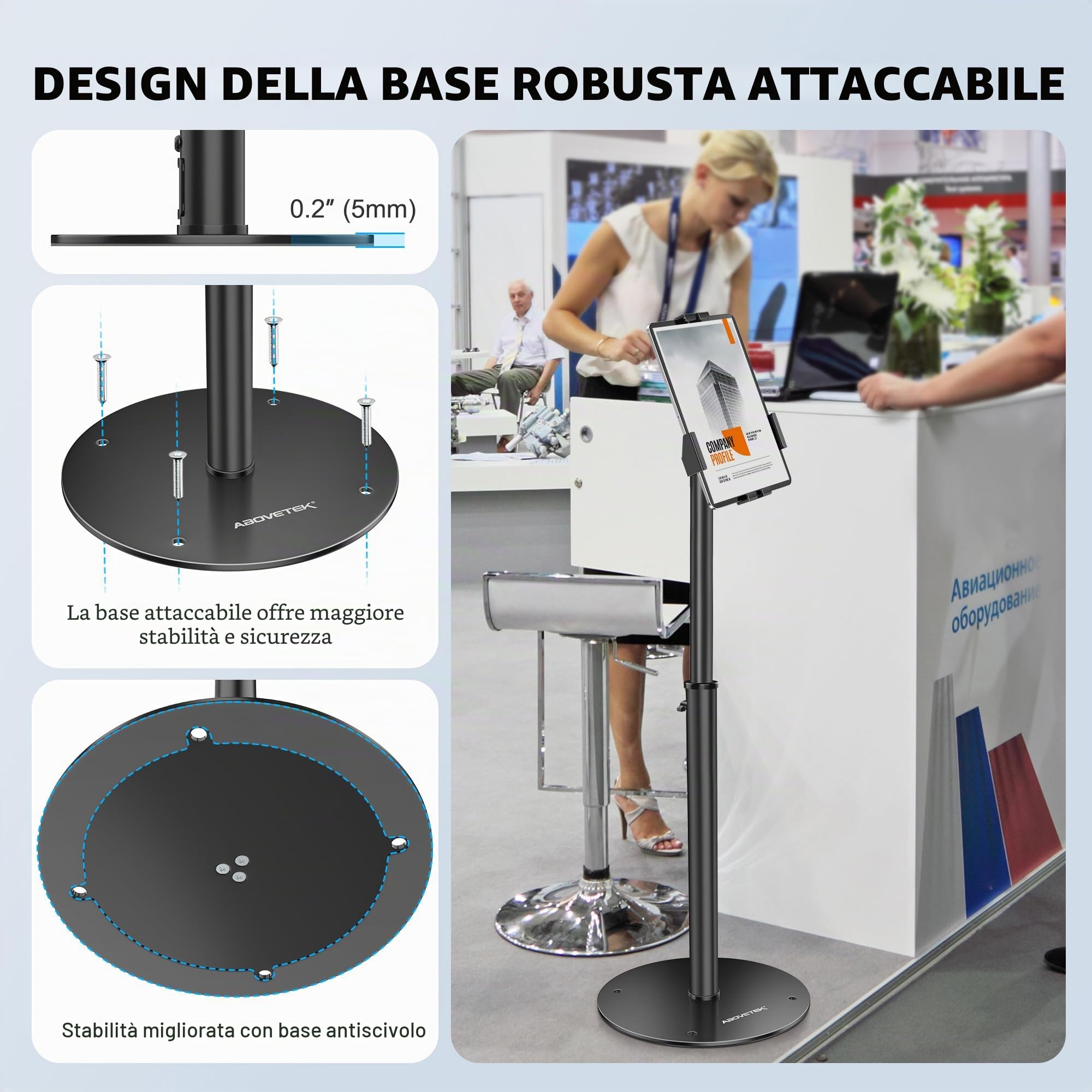AboveTEK Supporto Tablet da Terra - Supporto POS iPad Regolabile Altezza, Supporto Girevole 360° Bloccabile per iPad 7,9"-11" - Supporto Antifurto Negozi