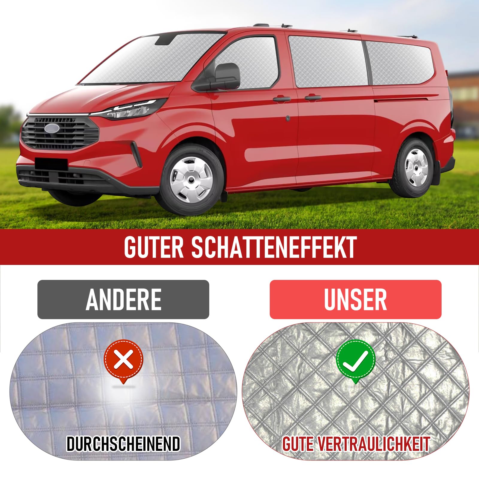 MaxAwe 8Stk Thermomatte Fahrerhaus passend für Ford Transit Custom SWB, Luxus Interne Auto Sonnenblende Frontscheibenabdeckung, Thermo Jalousien Set Verdunkelung, Sonnenschutz Windschutzscheiben Matte