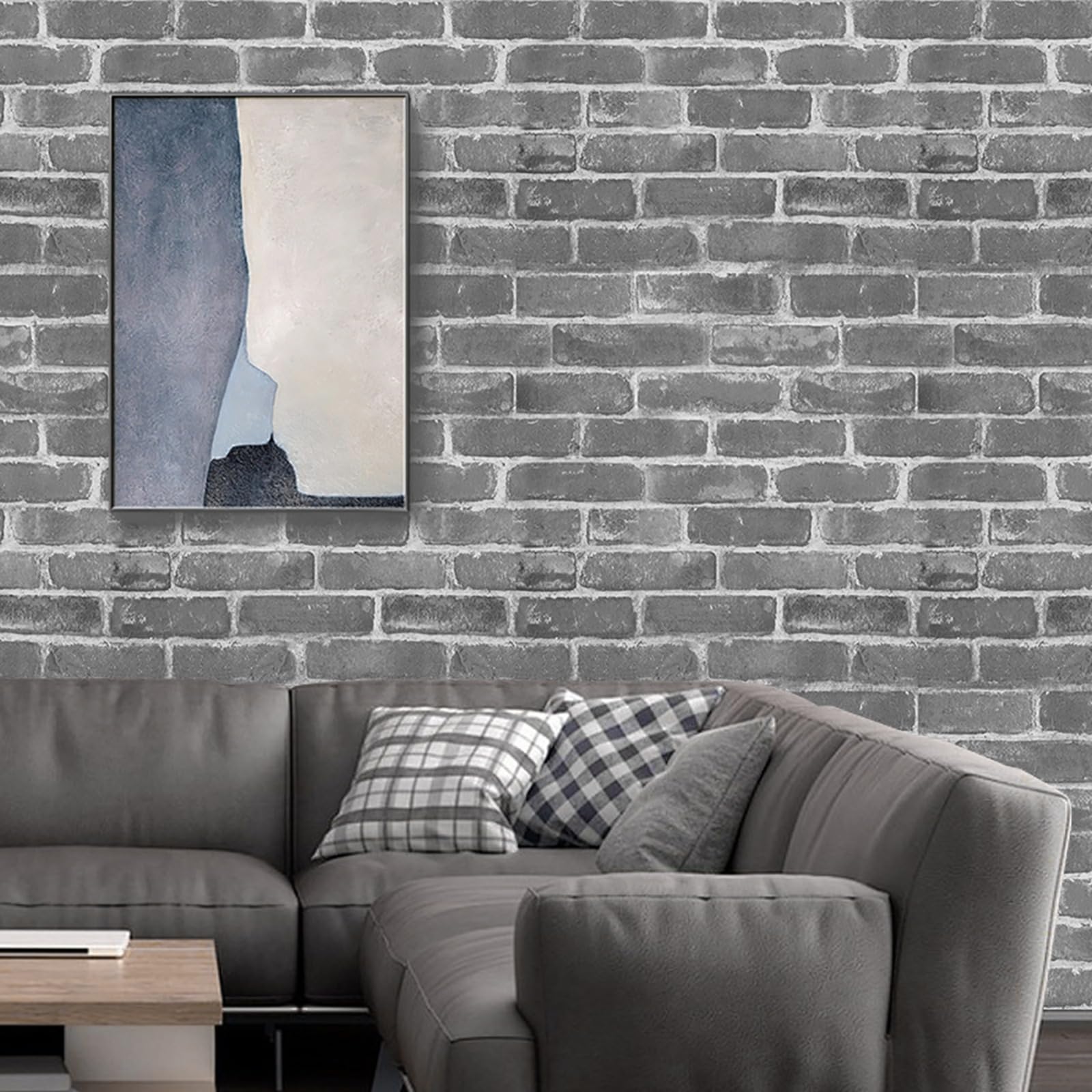 Pamatio Vintage Brick Wall Industrial Feature Wallpaper, Grey Faux 3D Effect Brick Stone Pattern Wall Paper, Non-Woven Retro Rustic Living Room Walls Adult - 53cm x 9.5m Roll — image 1