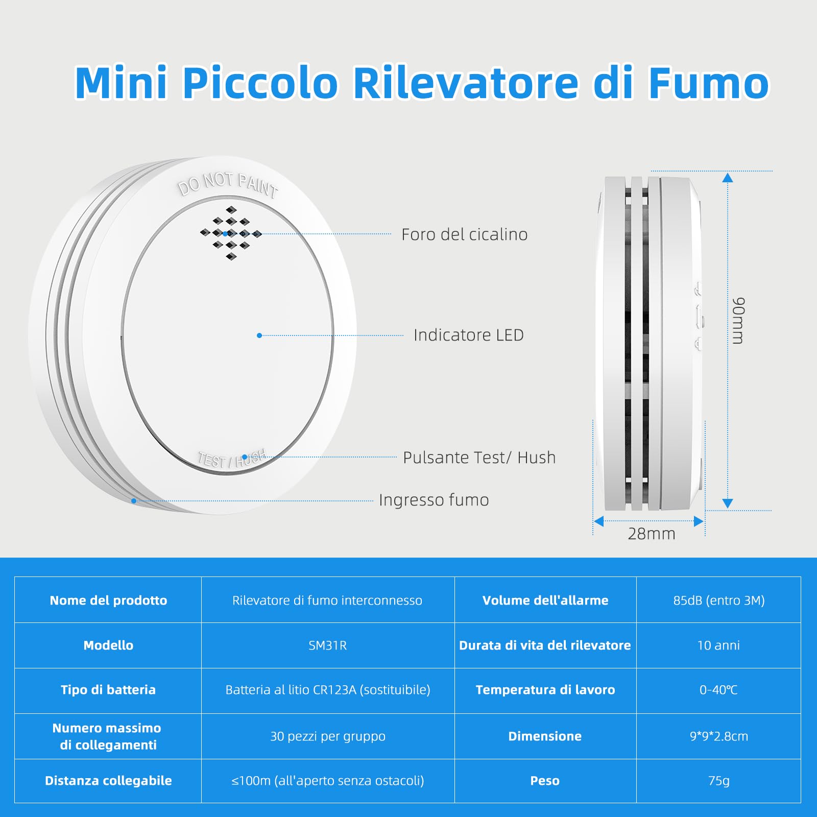 Rilevatore di fumo a 10 anni con montaggio magnetico, allarme di fumo in rete certificati TÜV-Rheinland con batteria sostituibile, allarme antincendio da 85 db, funzione muta 6 pezzo