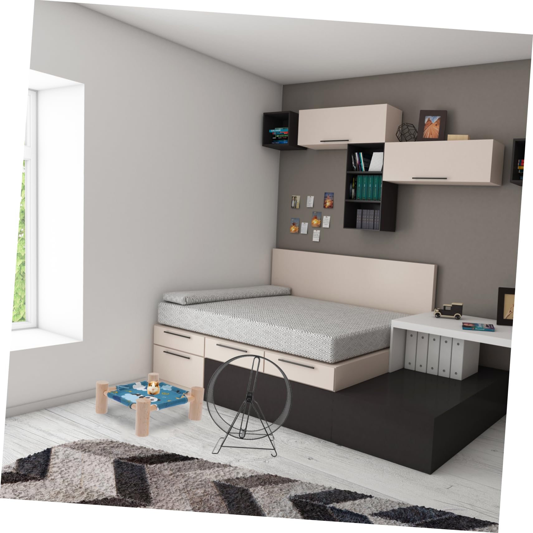 Ruota per Criceto Silenziosa con Staffa a Vite in Ferro Nero | Giocattolo per Roditori, Accessori Inclusi con Rack, per Criceto e Riccio