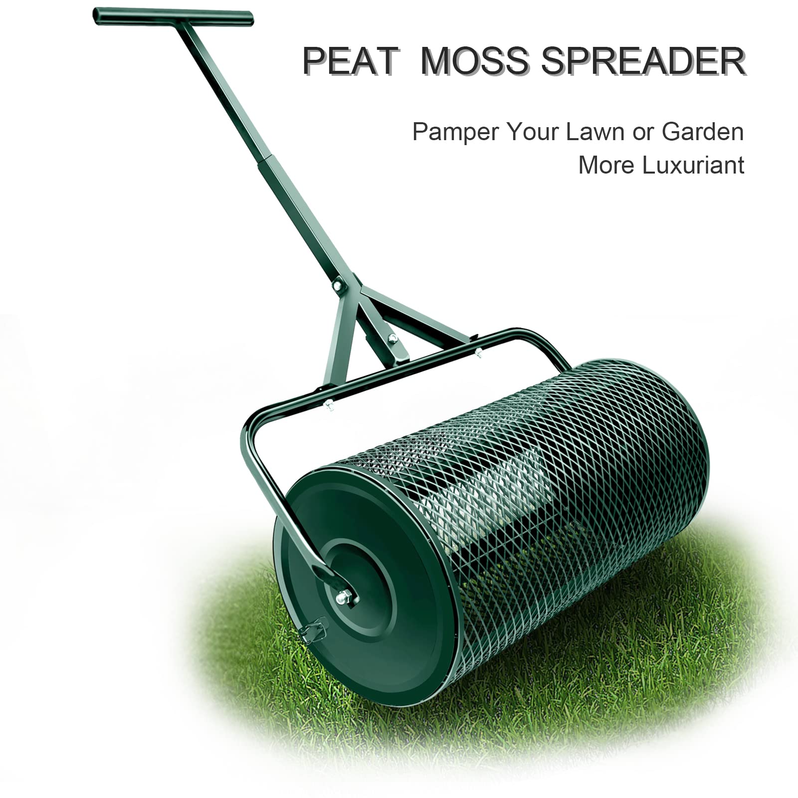 Spandiconcime per compost, rullo durevole per spargere letame con manico a forma di T, per spargere il terreno del prato e del giardino (61 cm, nero, T-verde-L)