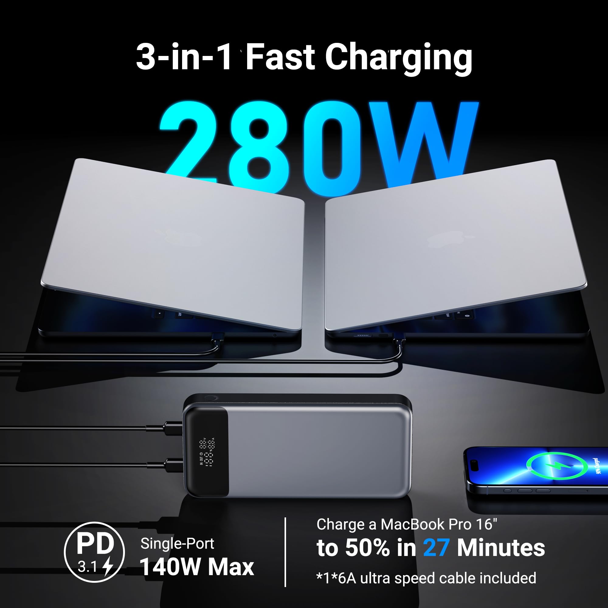 Amazon.com: 24,000mAh 280W Laptop Power Bank, PD 3.1 Portable