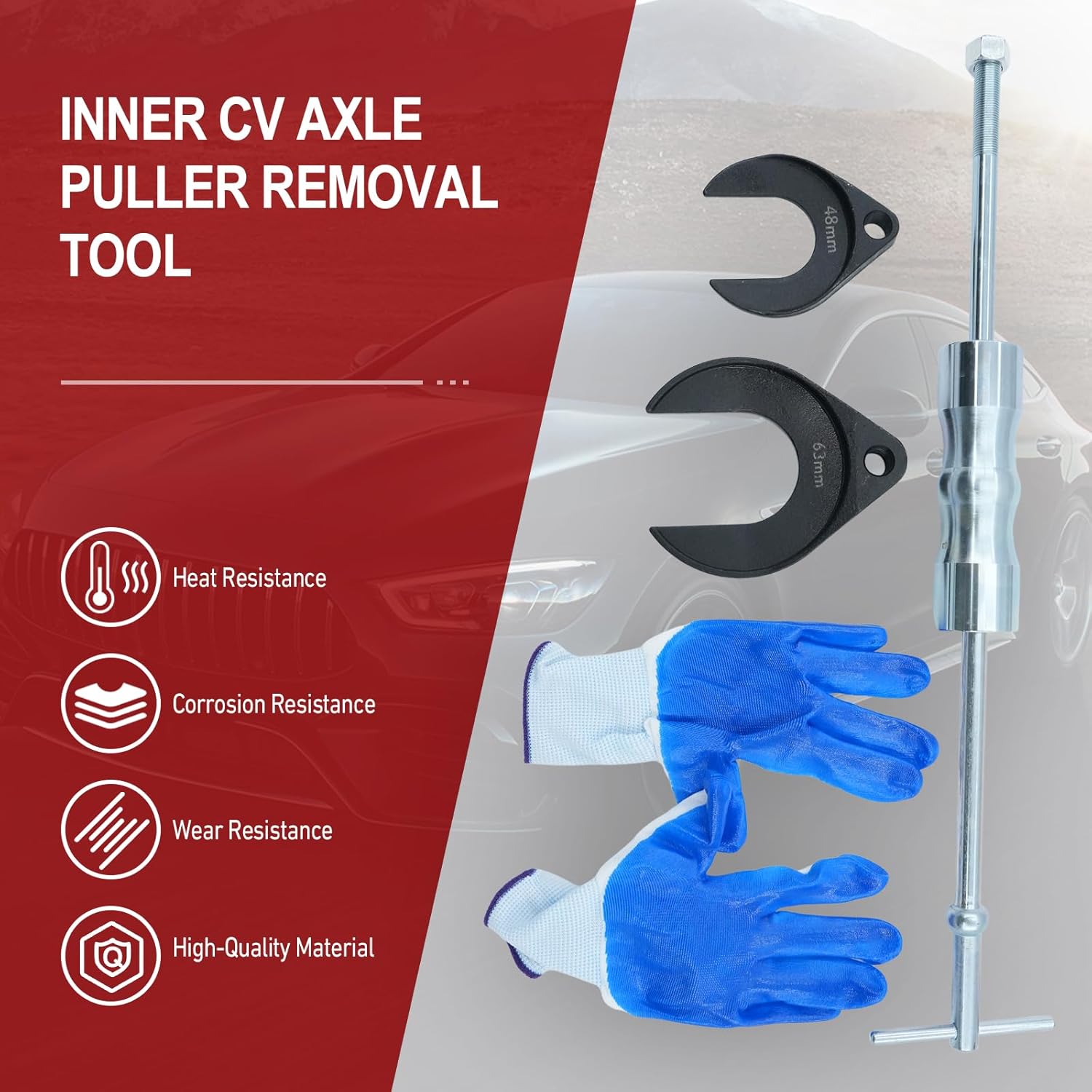 Inner CV Axle Puller Removal Tool with 5/8"-18 Slide Hammer and Extension Upgraded Pole - Slide Hammer Attachments Bearing Puller Set with 63mm 48mm CV Joint Fork Adapter Replaces TTK-006