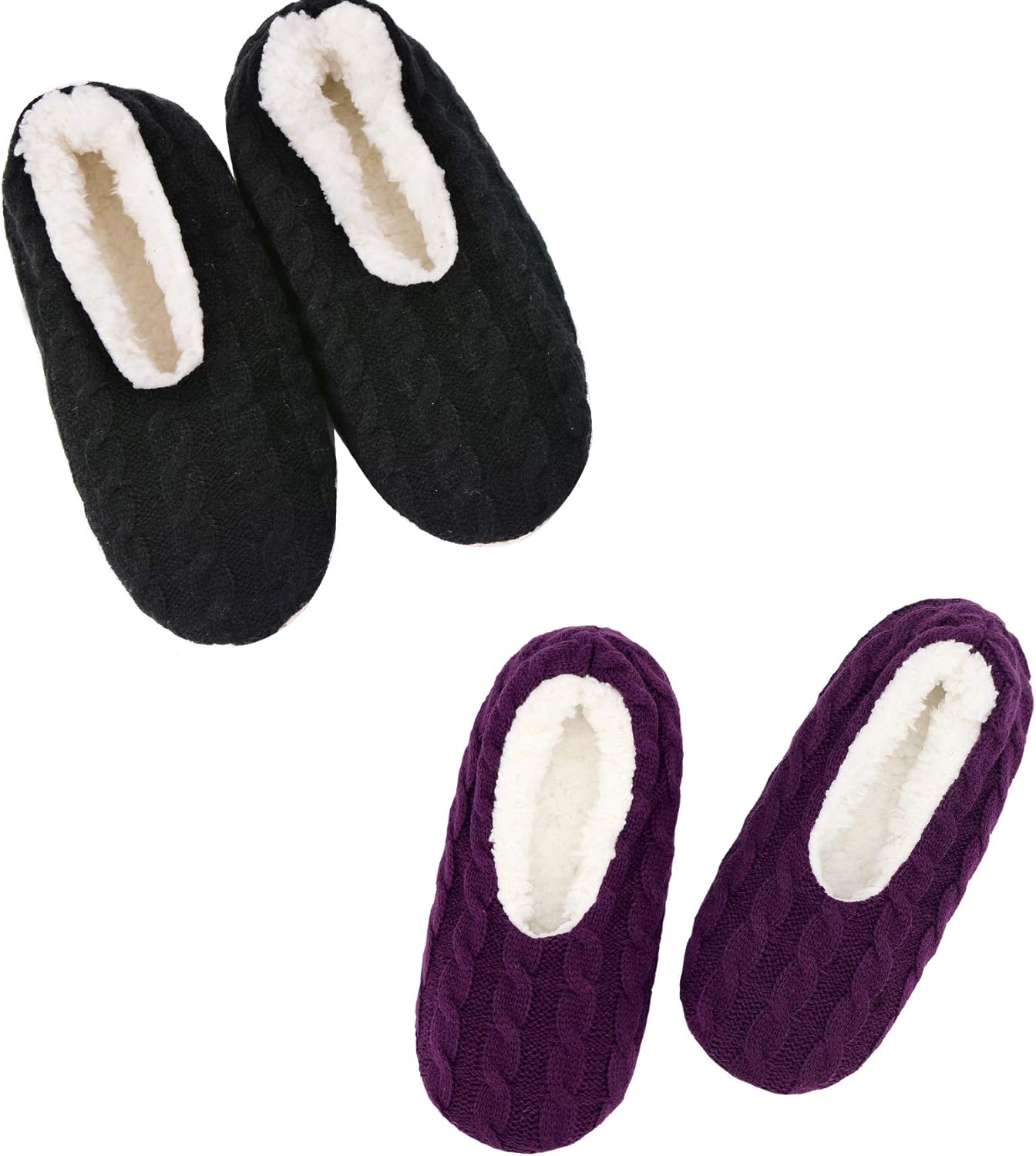 Panda Bros 2 Pairs Slipper Socks For Women With Grippers, Fuzzy Womens Slipper Socks With Non Slip Bottoms, Cozy Warm House Slippers