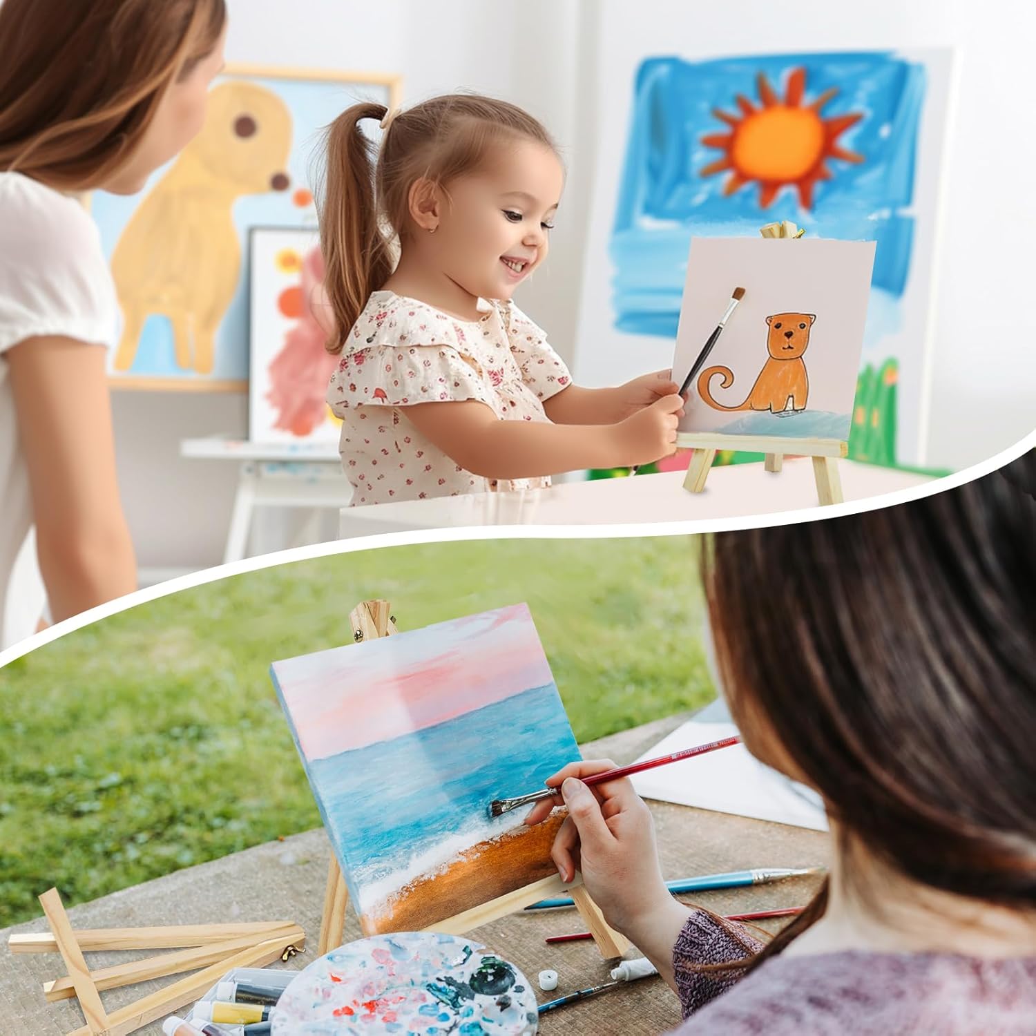 Conda 36 Pack 9 Inch Mini Wooden Display Easels, A-Shaped Mini Easel Stand for Small Painting, Painting Party Easel for DIY Crafts, Photos, Gift, Decoration