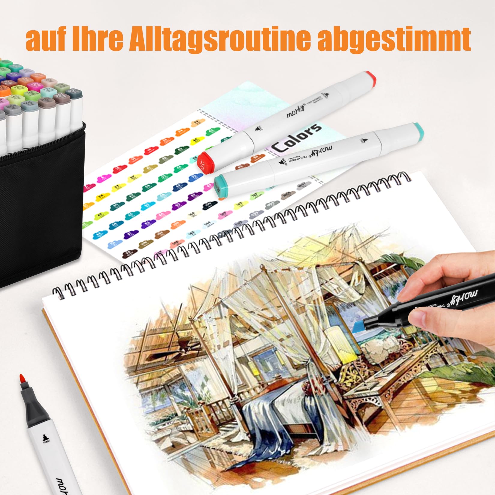 AEDAGA 262 Farben Alkohol Marker mit App, Doppelspitze Alkohol Stifte Set | Meißel & Feine Spitze | Mischbar | Ungiftig | Alkoholbasis |Farbcode | Alkoholmarker for Malerei, Zeichnen & Illustrationen