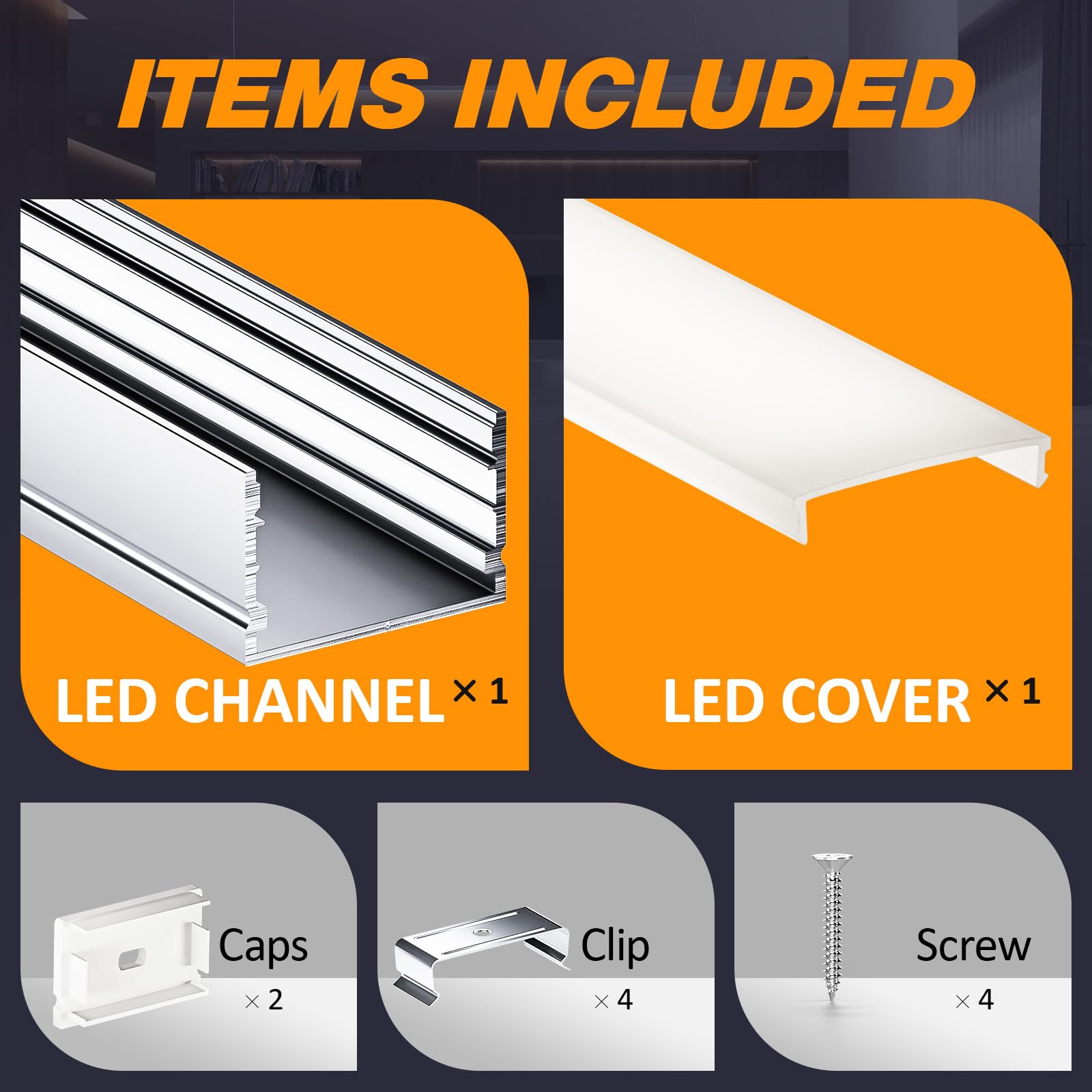 Profilé en Aluminium LED 5 x 2m(10m) pour Montage en Surface pour Bandes LED jusqu'à 25mm avec Couvercle PC Blanc Lait et Embouts pour Deux Bandes LED ou Plus