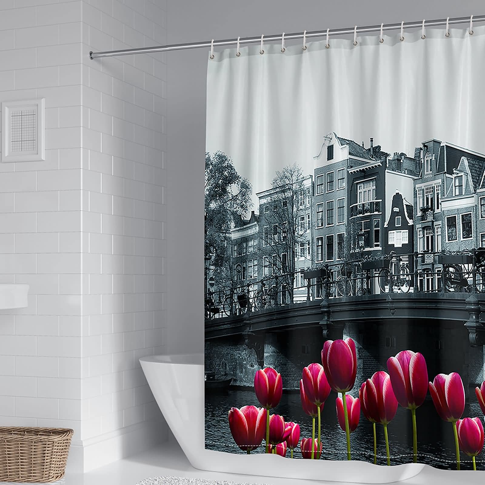 Rideau de douche anti moisissure pour éviter l'eau au sol 165x200cm