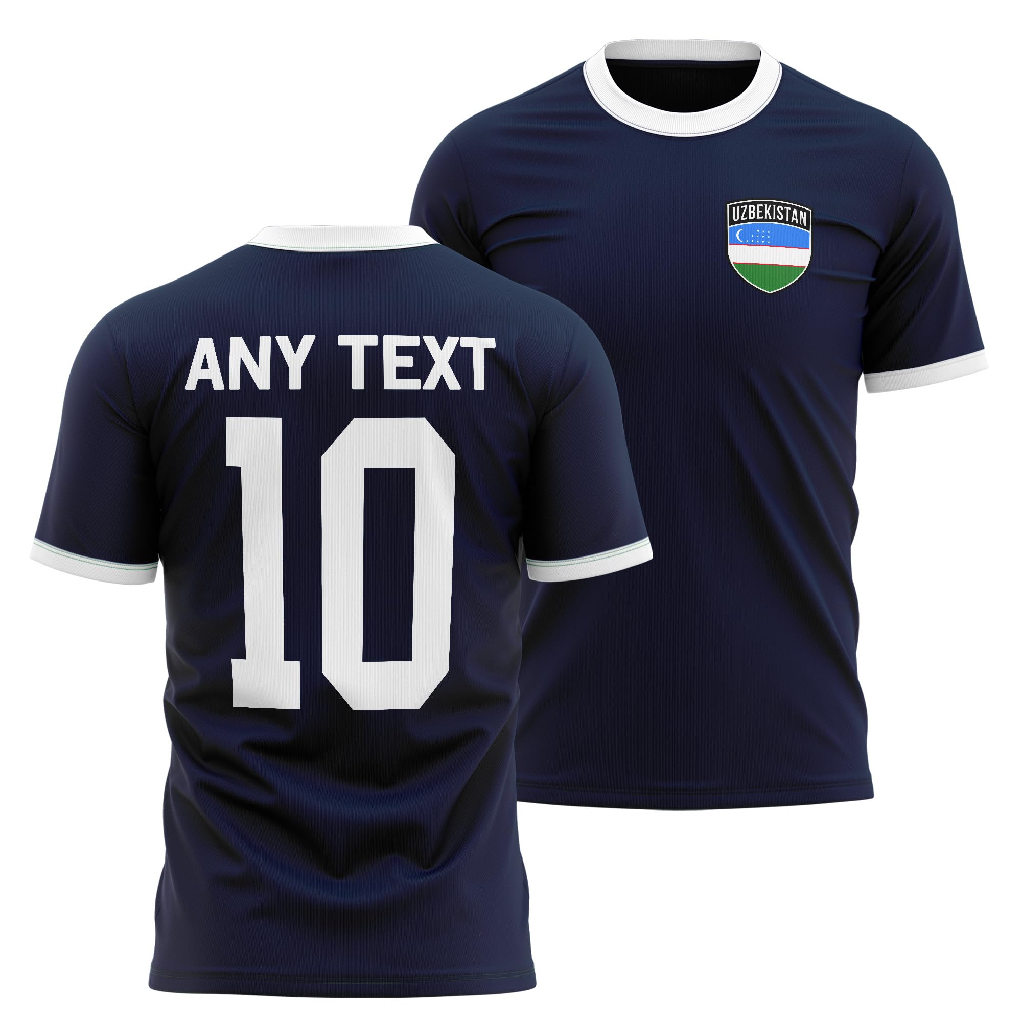 Uzbekistan Mens Ringer T Shirt - Uzbekistan Badge Custom Name Number Tee - Football Supporter Fan Top, 3XL, Navy/White