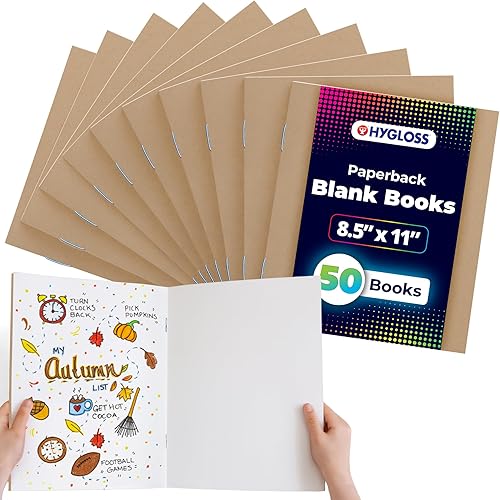 Miniatura 10 de Hygloss Libros en blanco de 8.5 x 11 pulgadas, paquete de 10 unidades, tapa blanda de papel kraft para dibujar y escribir, libros vacíos para
