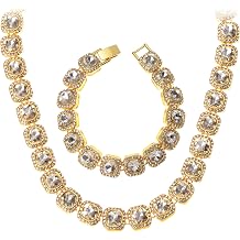 Jerollin Trendy Cuban Diamond Chain Necklace bracelet Set Jewelry Set